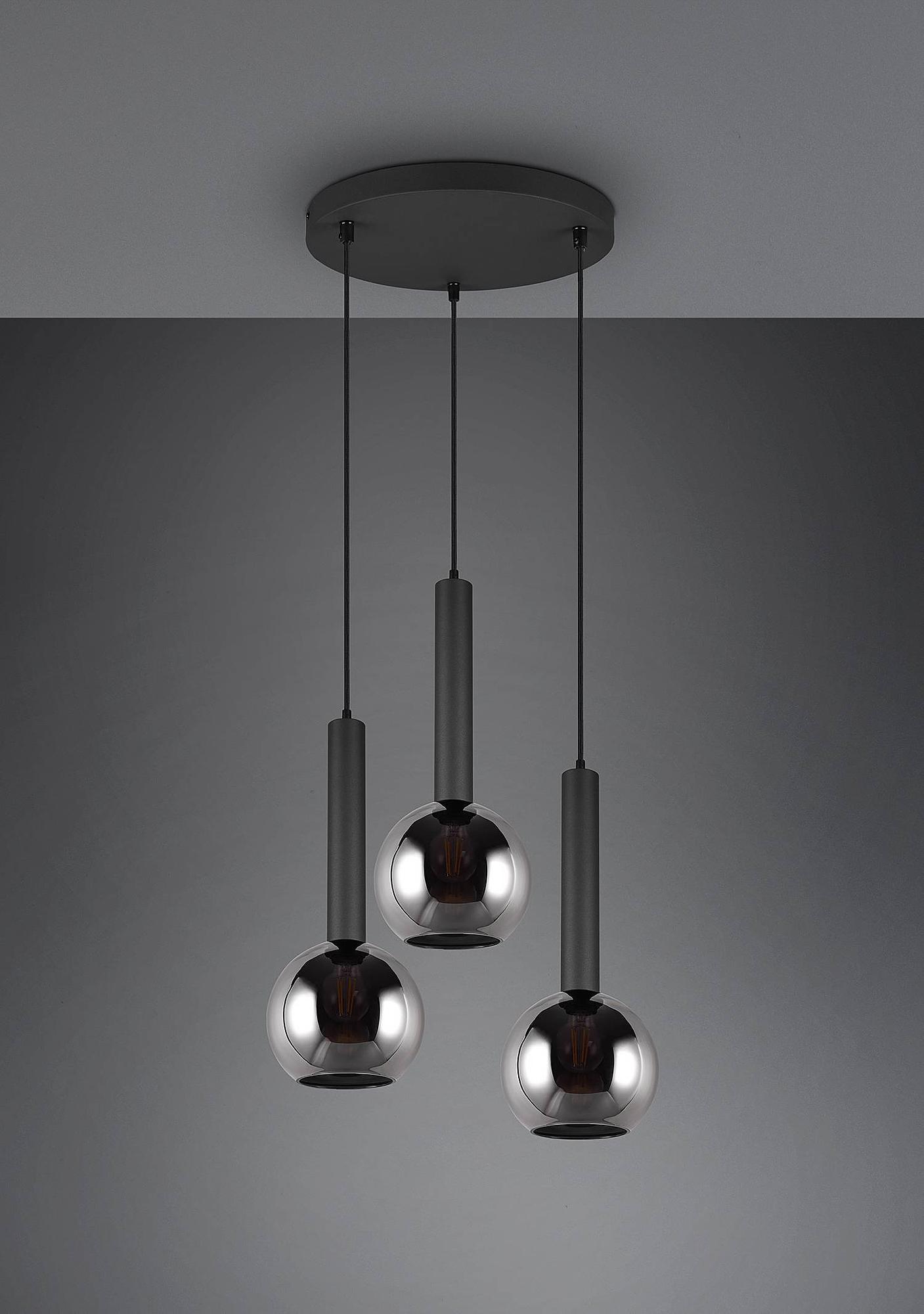Clayton Pendelleuchte Rauchglas Eisen 3-flammig 2