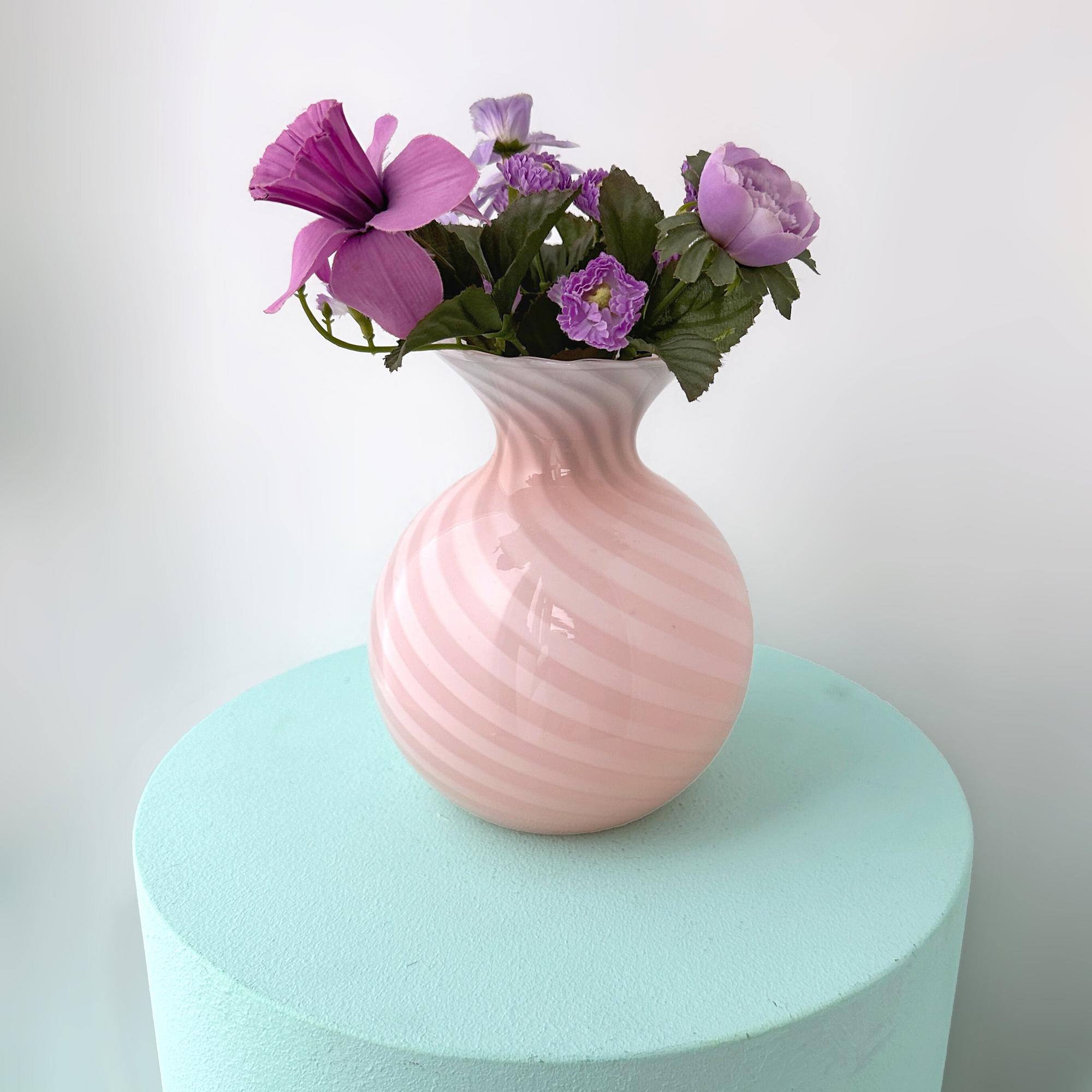 Vintage Vase Muranoglas Rosa 1950s 6