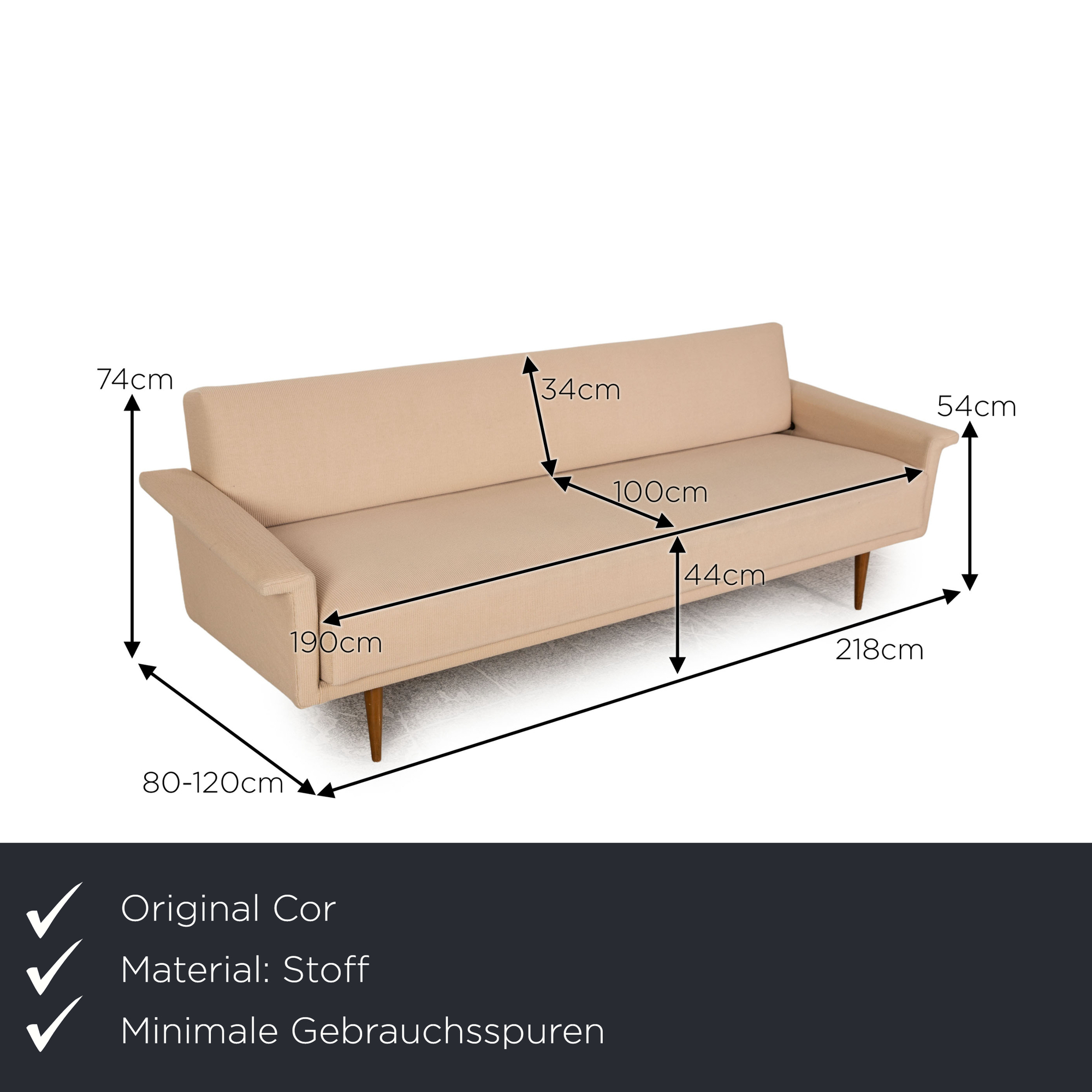 Schlafsofa 3-Sitzer Stoff Beige 1