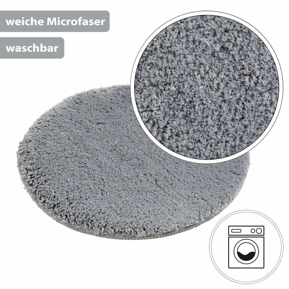 Flauschige Hochflor Badematte Rund Grau 3