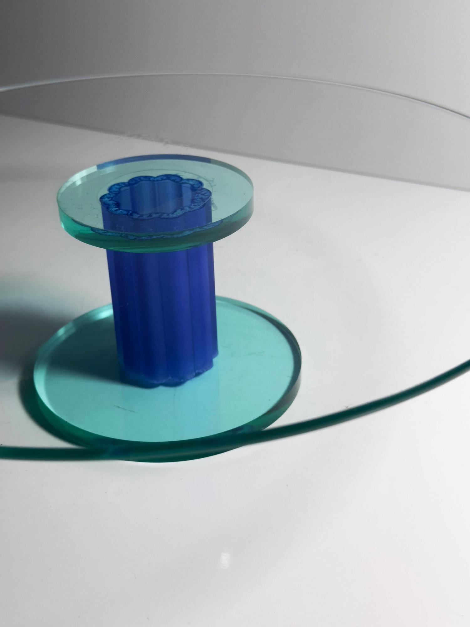 Vintage Tortenplatte Glas Blau 80er Jahre 2