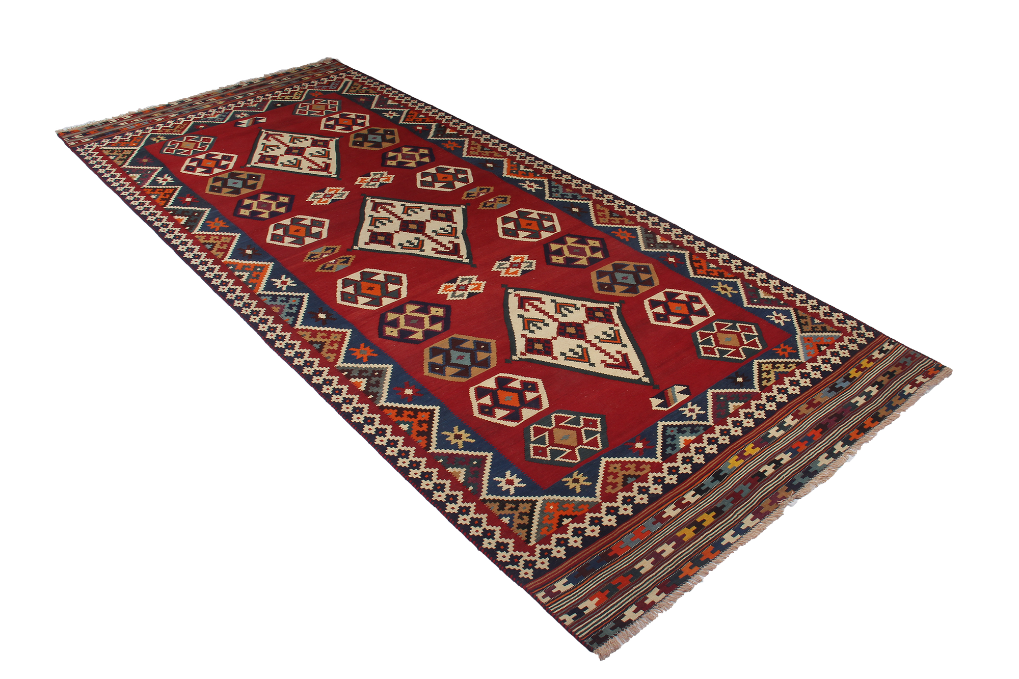 Gashgai Kilim Teppich Rot 322x137cm Wolle Traditionell 4