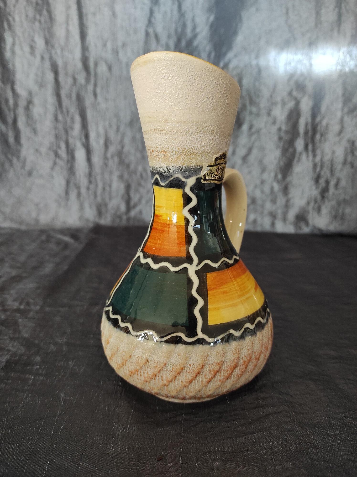 Vintage Keramikvase Beige Braun 1