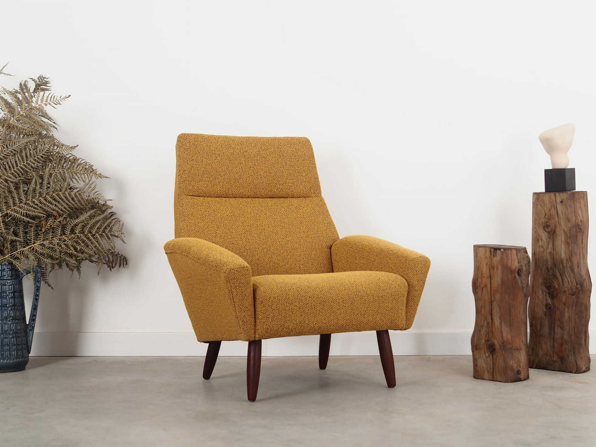 Vintage Stuhl Teakholz Textil Gelb 1970er Jahre  2