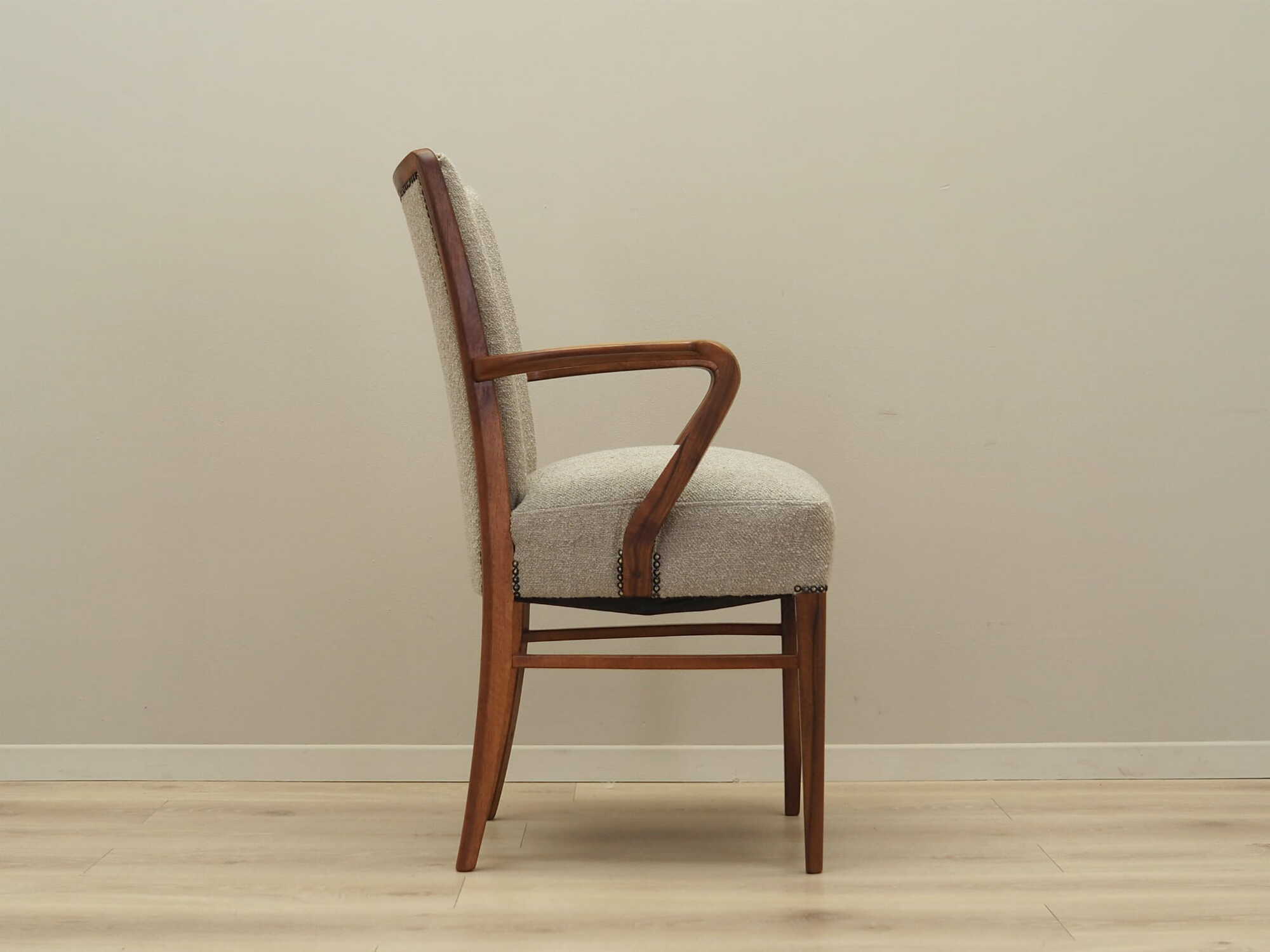 Vintage Chair Walnut Wood Textile Gray 1970s 6