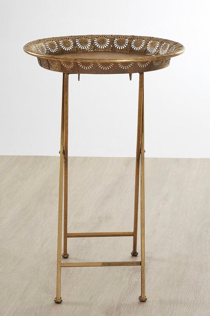 Reza Round Folding Tray Table Stainless Steel Gold 2