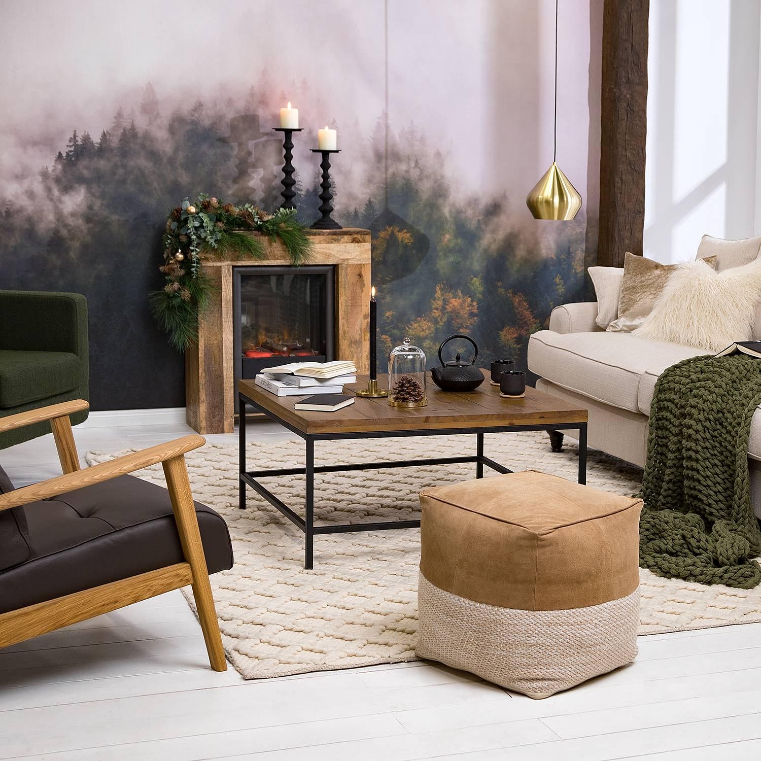 Coffee table GRASBY Solid pine Metal Dark pine Black 2