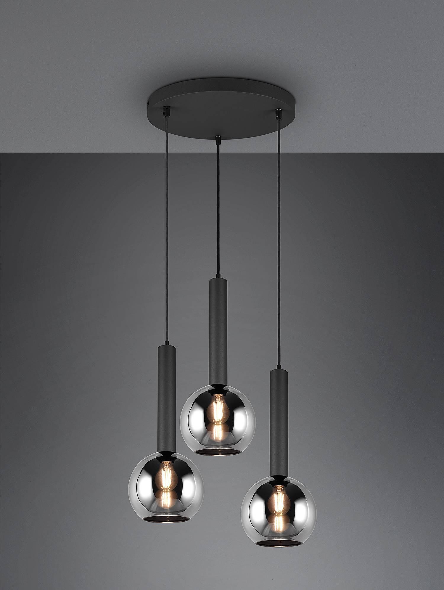 Clayton Pendelleuchte Rauchglas Eisen 3-flammig 3