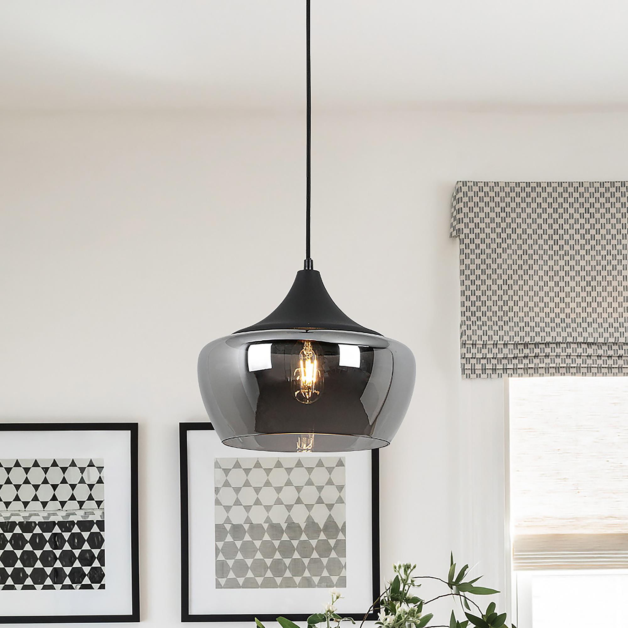 1-Flammig Oli Pendelleuchte Eisen Rauchglas Schwarz 1