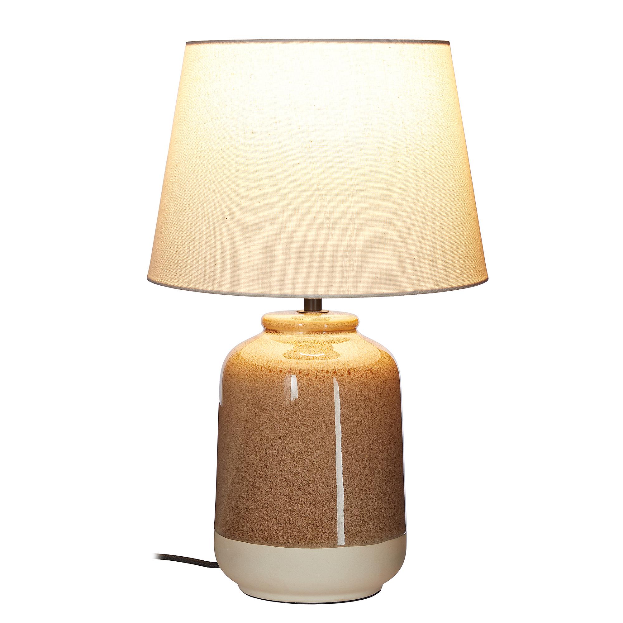 Verice Tischleuchte Leinen Keramik Creme Taupe 1