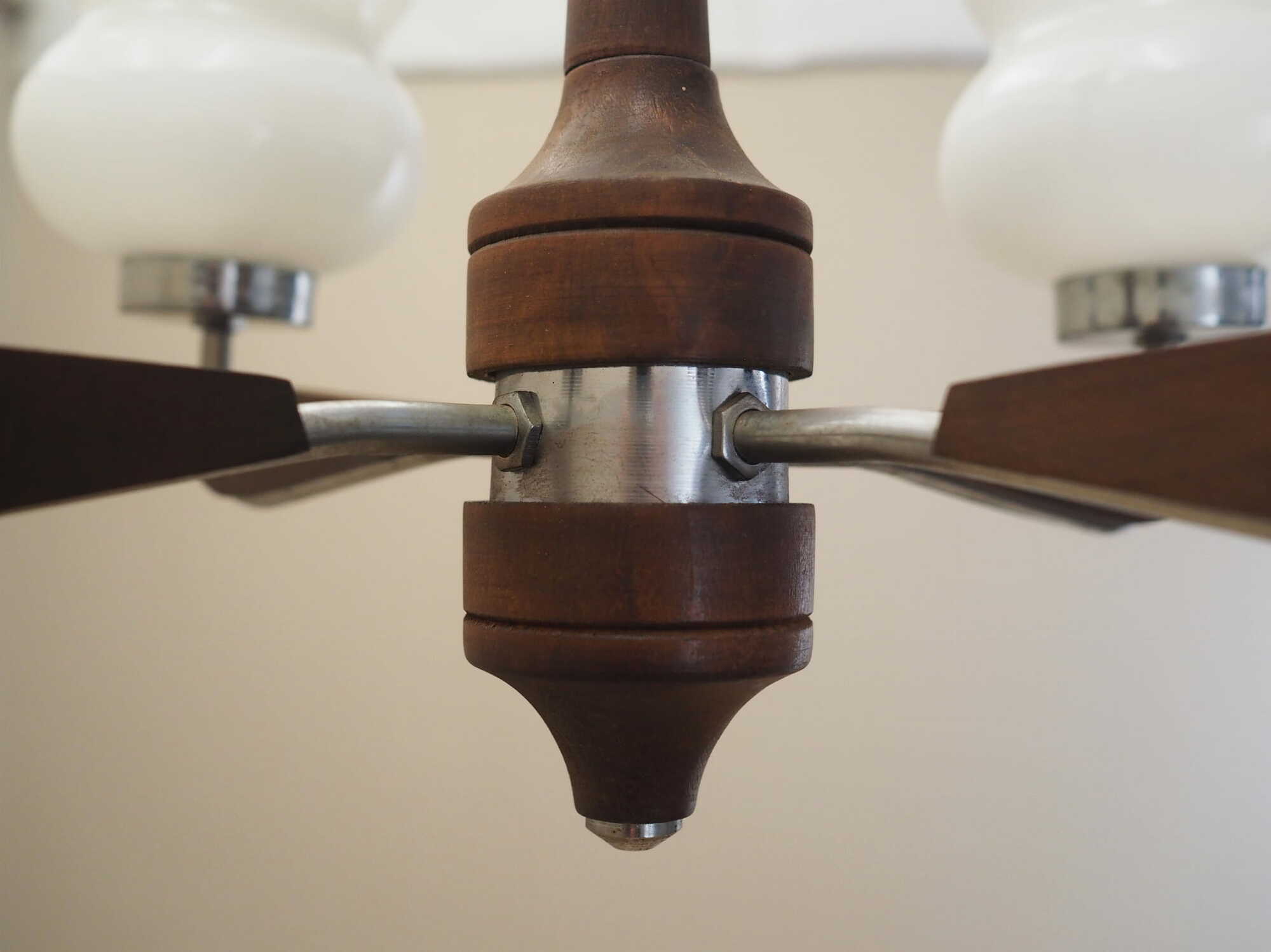 Vintage chandelier wood glass brown 1970s 5