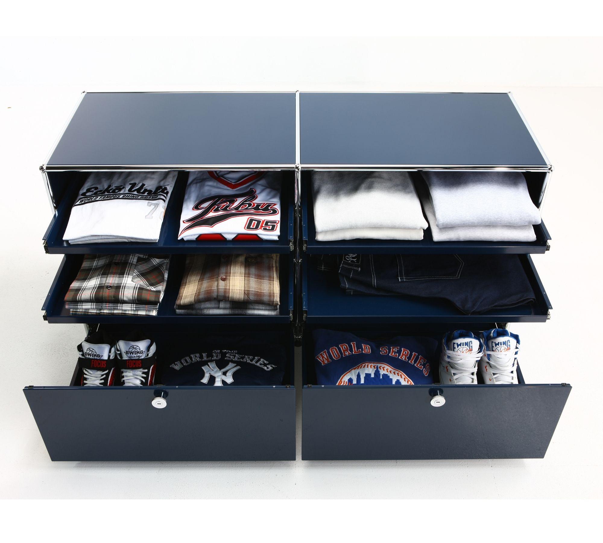 Sideboard Mit 4 Fächern & 2 Schiebeschubladen Stahlblau 5