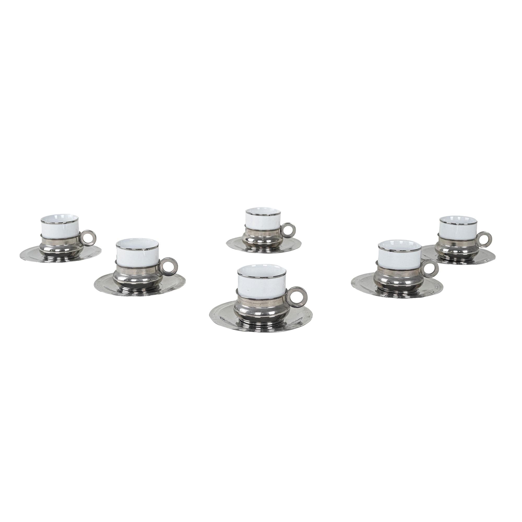 Porzellantassen-Set Silber Weiß 1980er Jahre 0