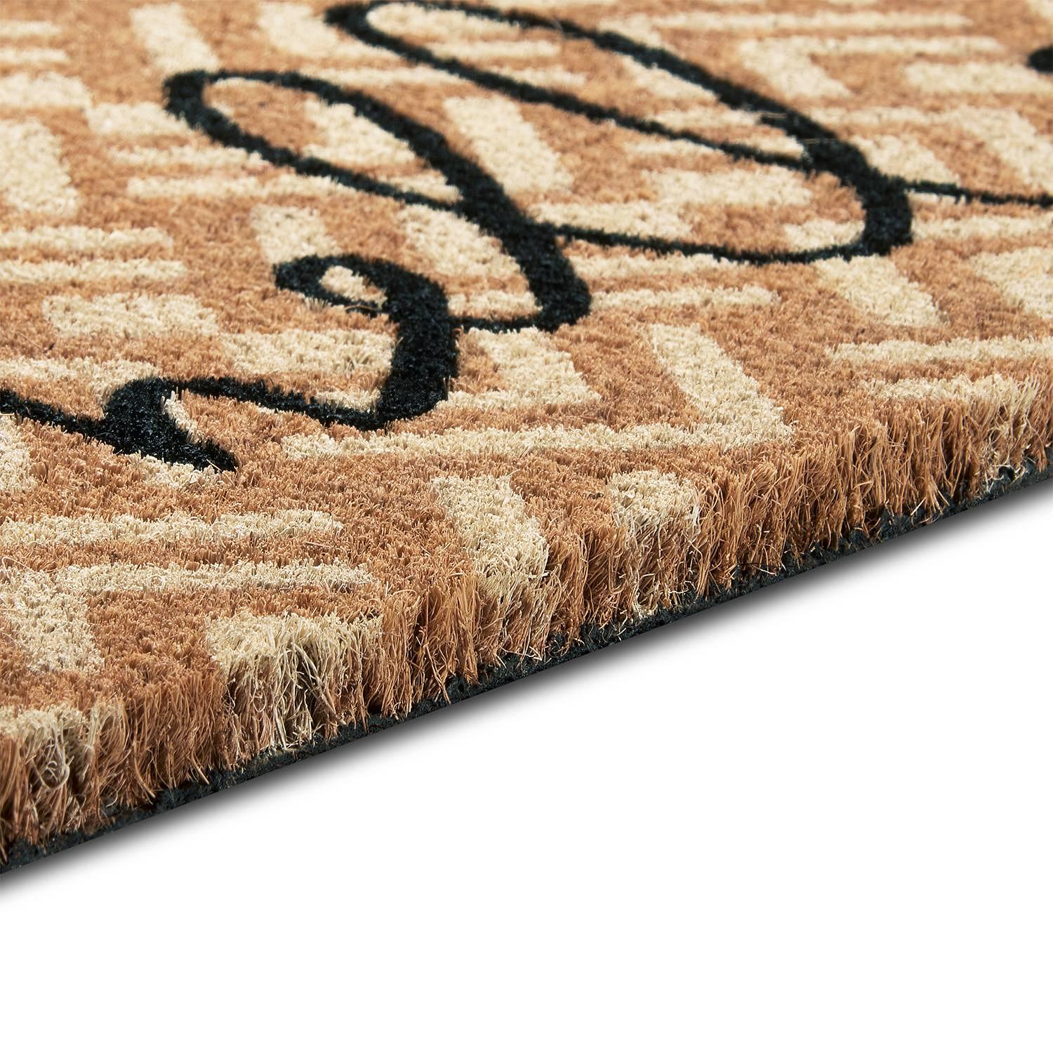 Kokos Geometric Hello Fußmatte Beige Weiß 4