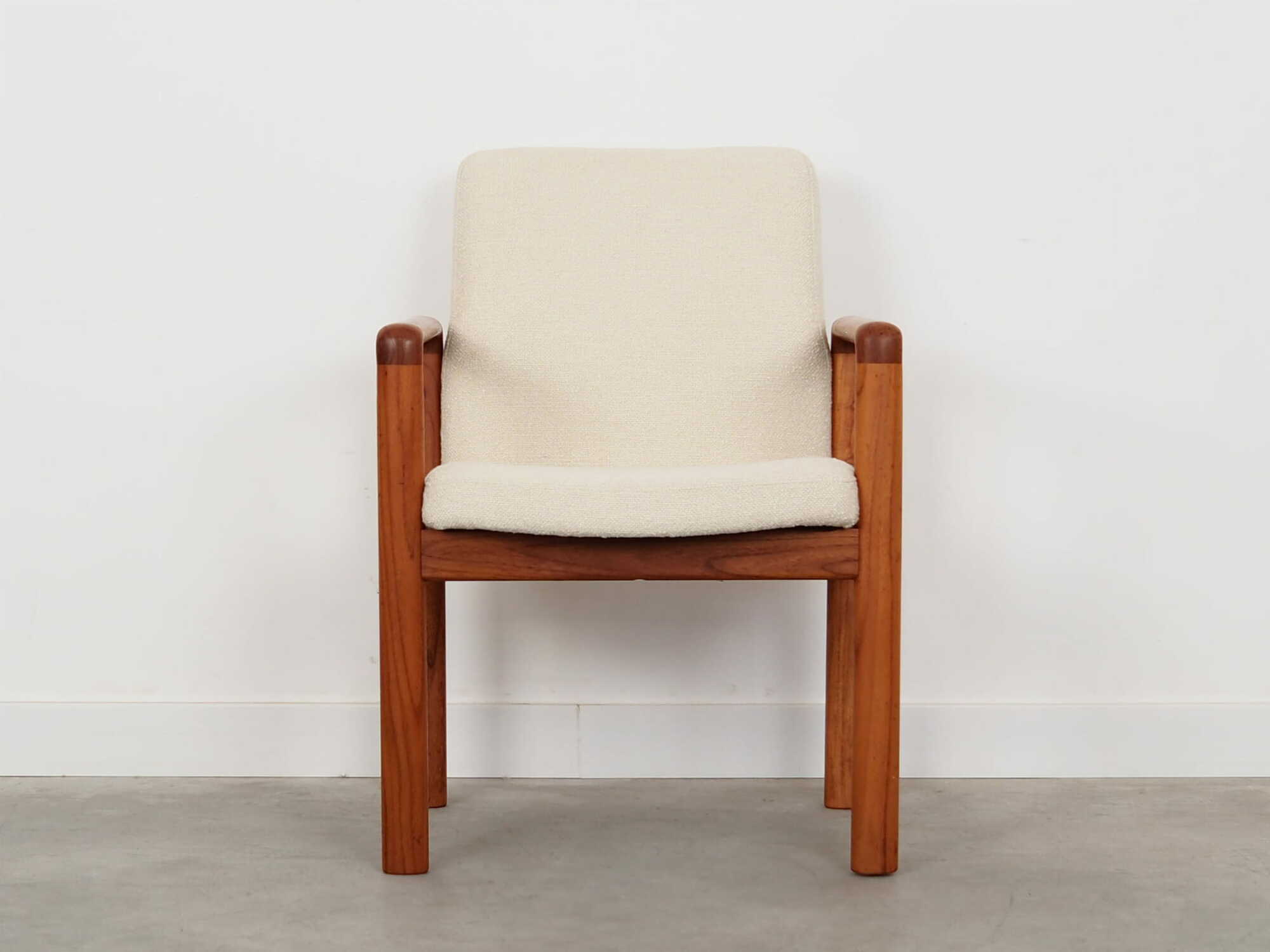 Vintage Stuhl Teakholz Textil Weiß 1970er Jahre  1