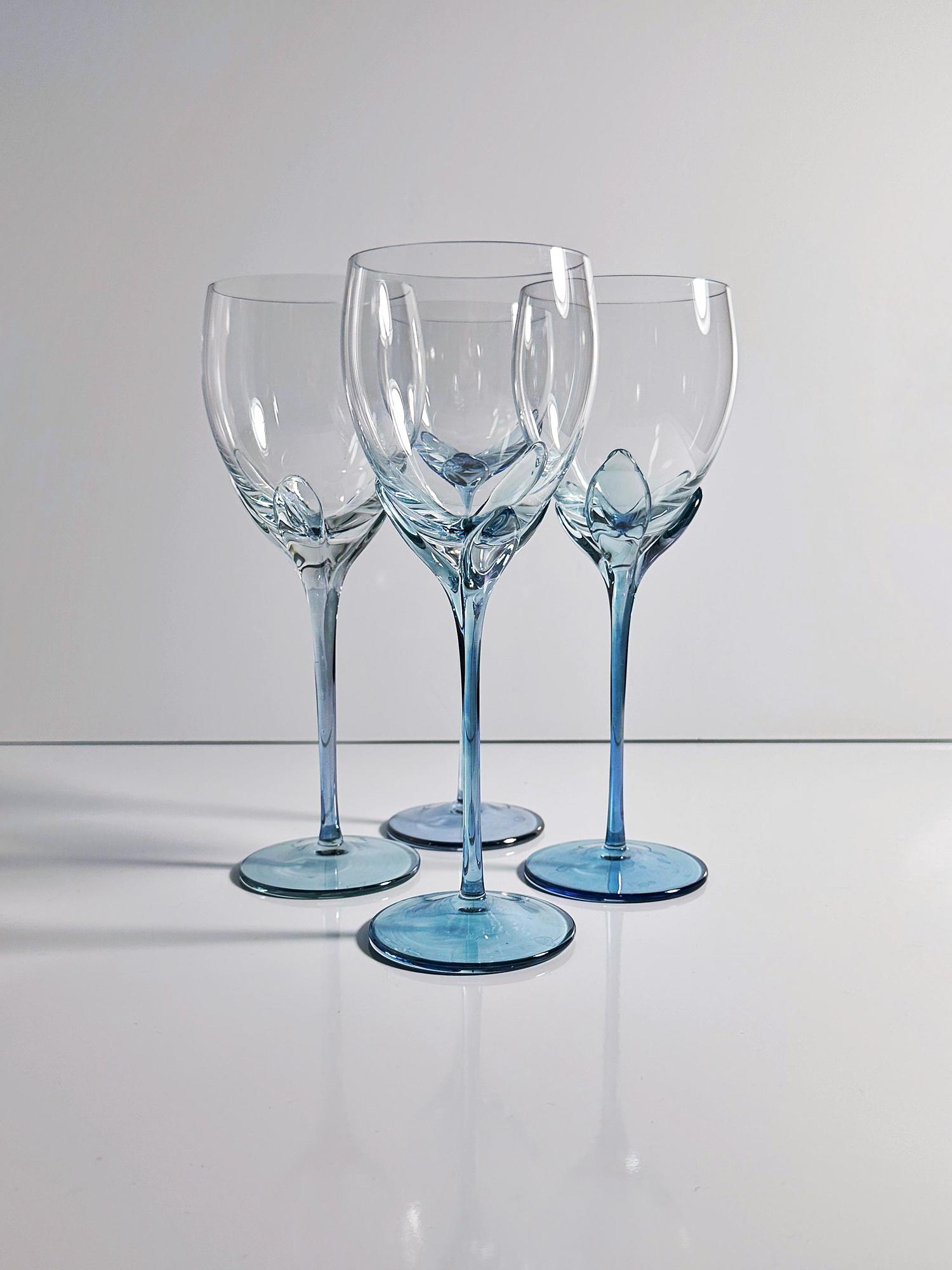 4x Vintage Weinglas Kristall Blau 1980er Jahre 4
