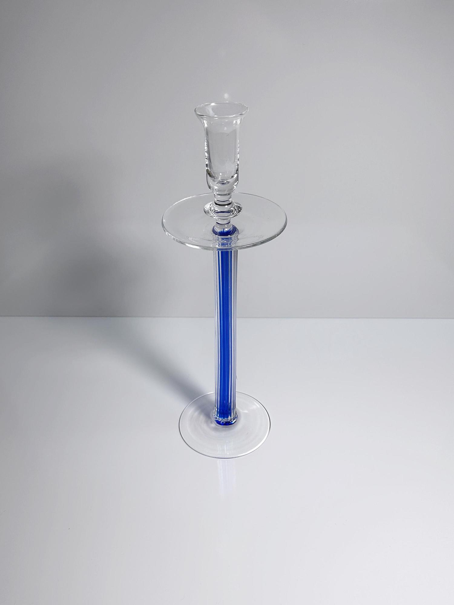 Vintage Postmodern Kerzenständer Glas Blau 1990er Jahre 1