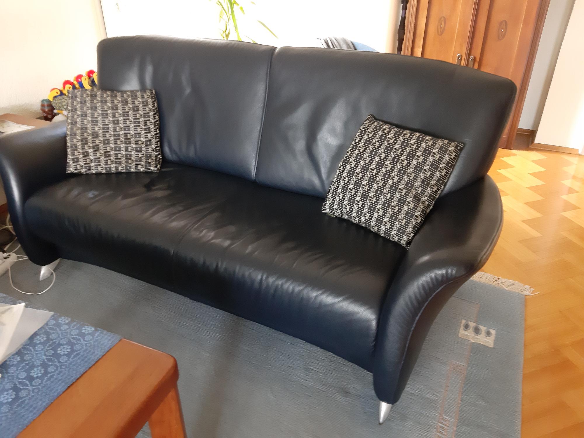 2x Sofa 2-Sitzer Leder Dunkelblau 3