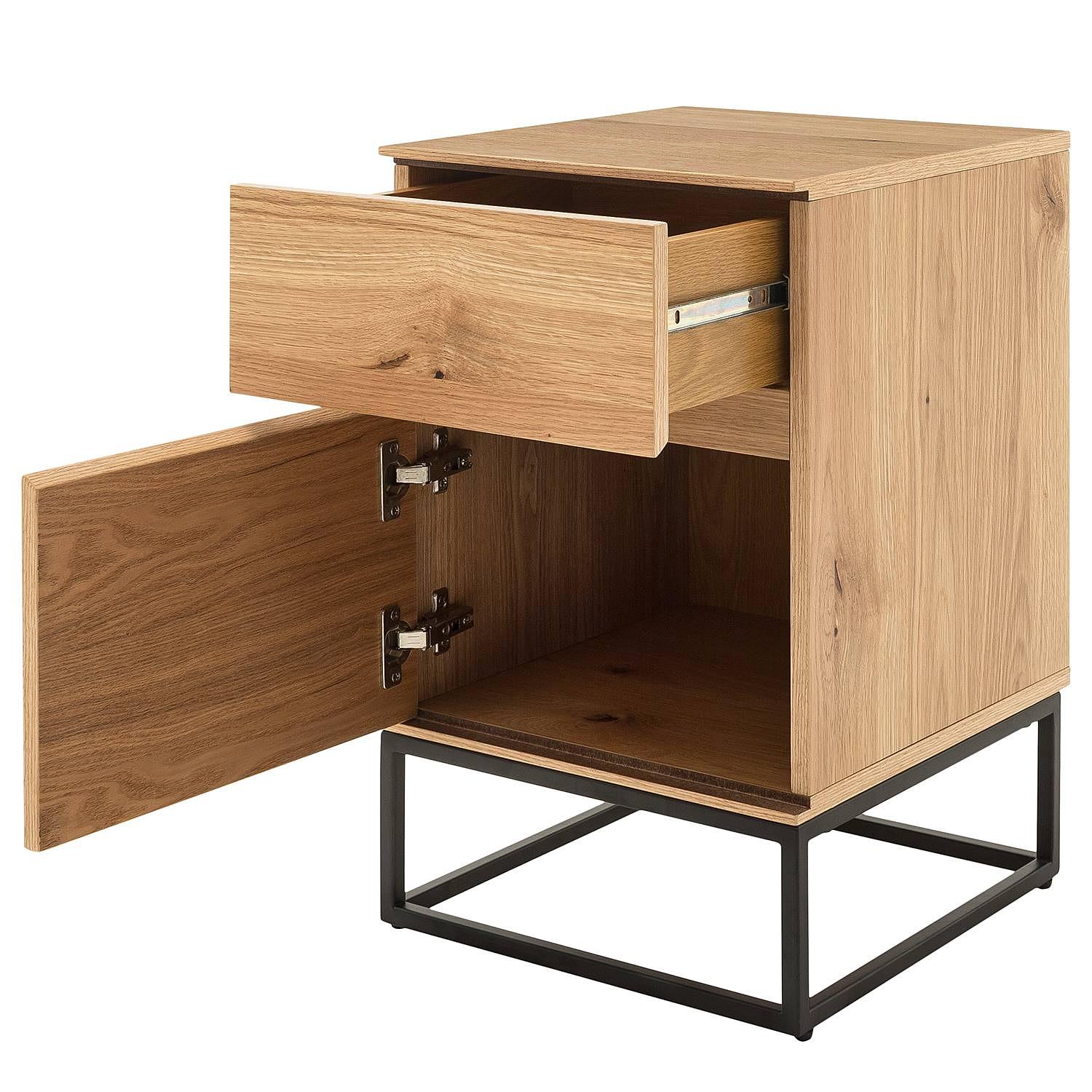 Nachtkommode NOZZA mit 1 Tür Echt holzfurnier Eisen Schwarz 3