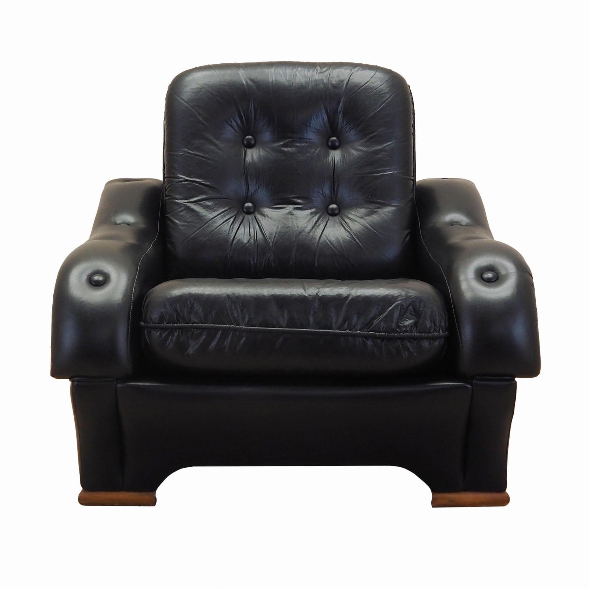 Armchair Faux Leather Black 1980s 0