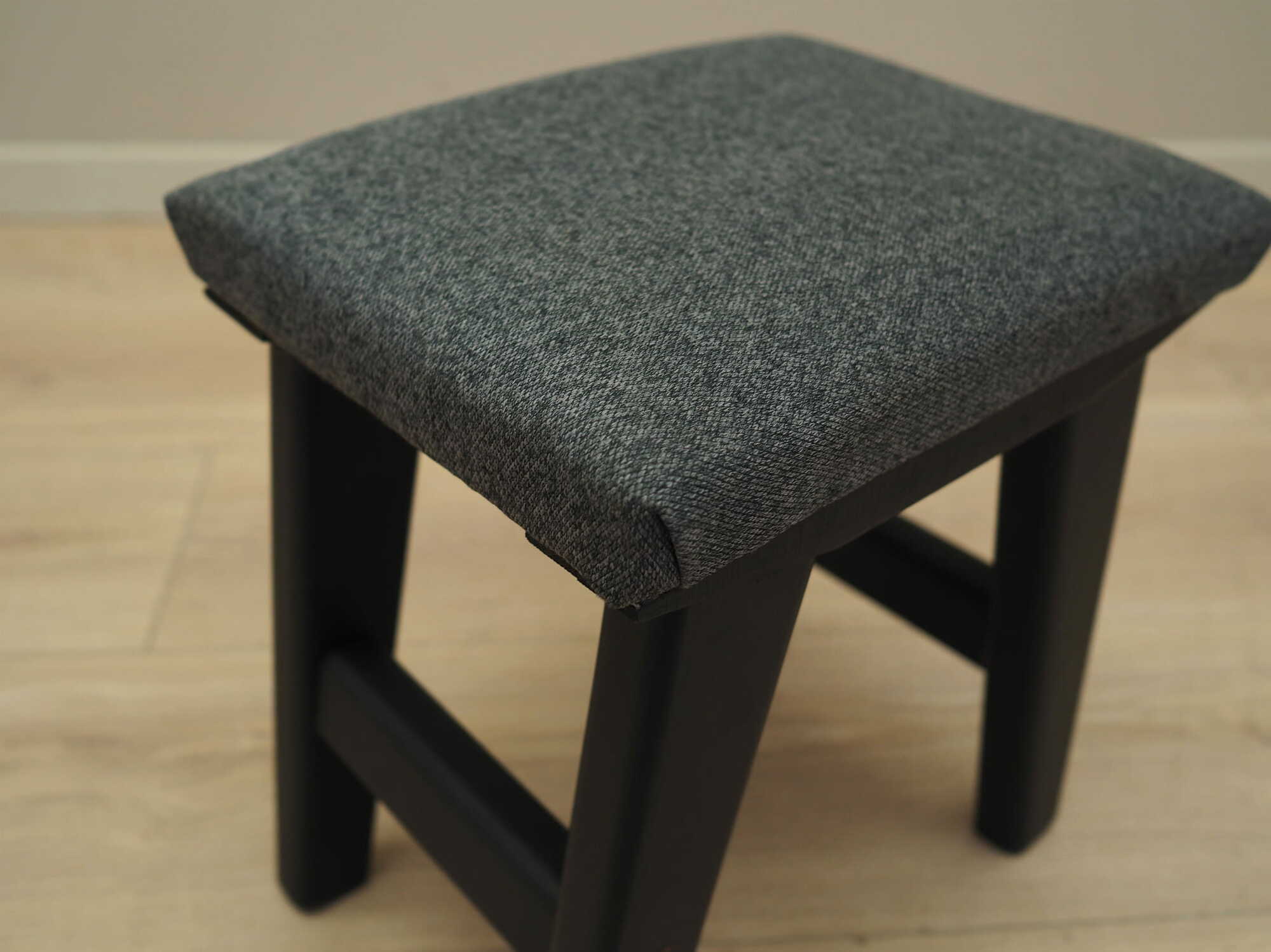 Vintage stool textile wood grey 1980s 4