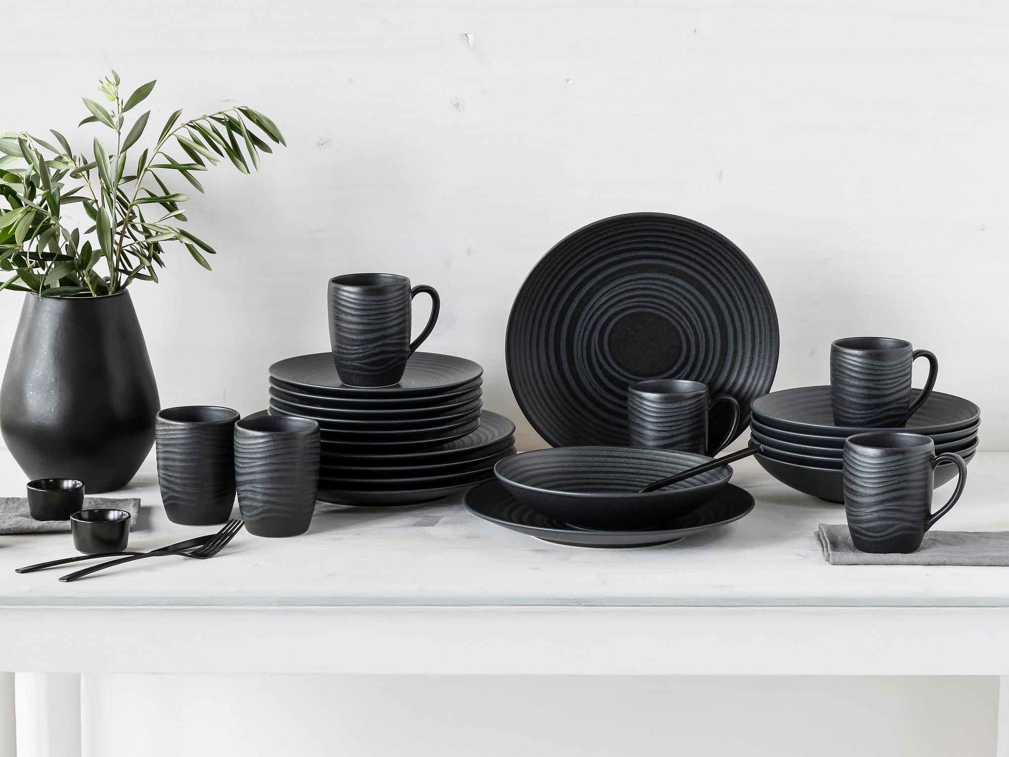 24x Kombiservice Lava Stone Keramik Schwarz 2