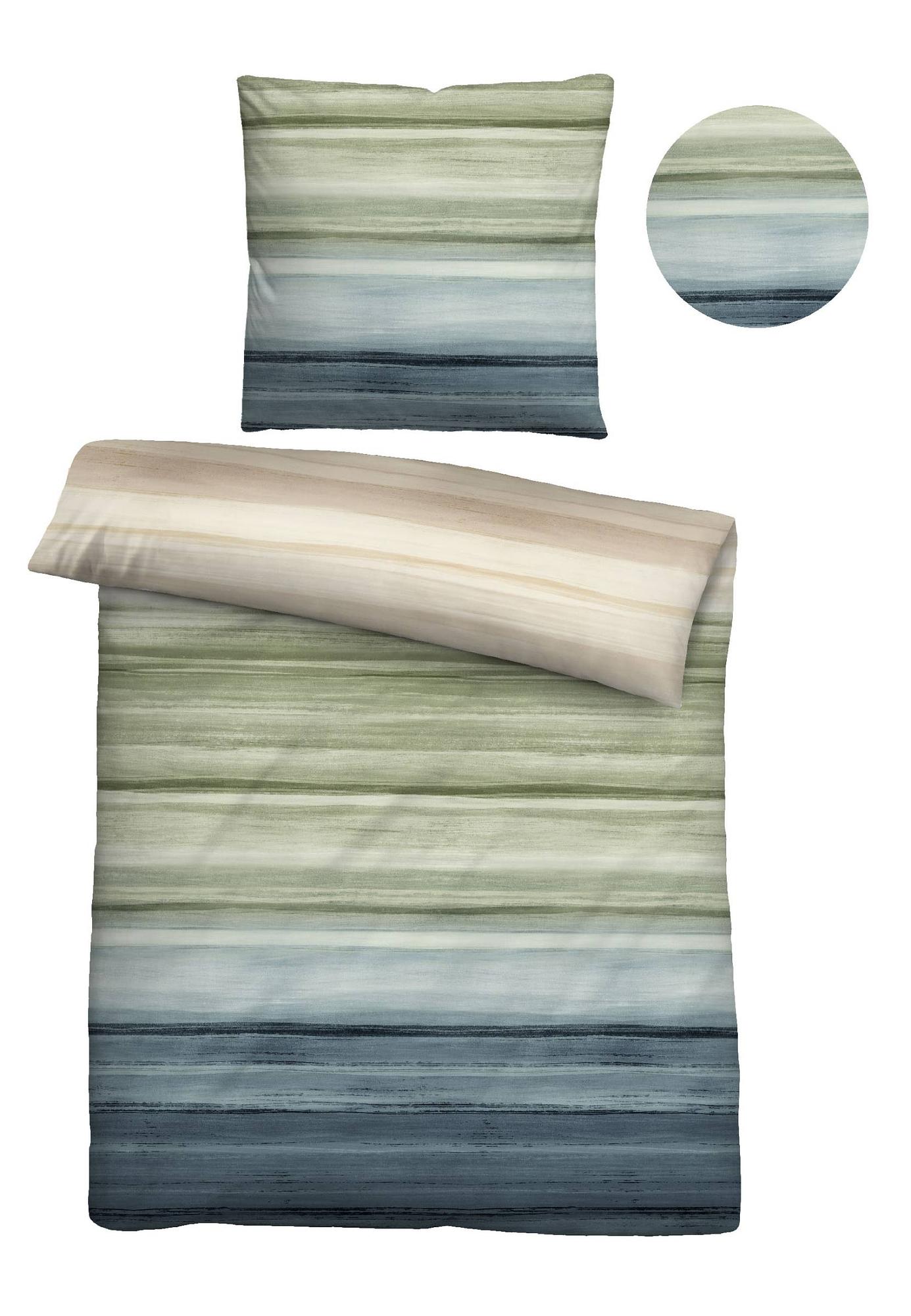 Saes Bettwäsche Mako-Satin Grün 155x200cm Kissen 80x80 cm 4