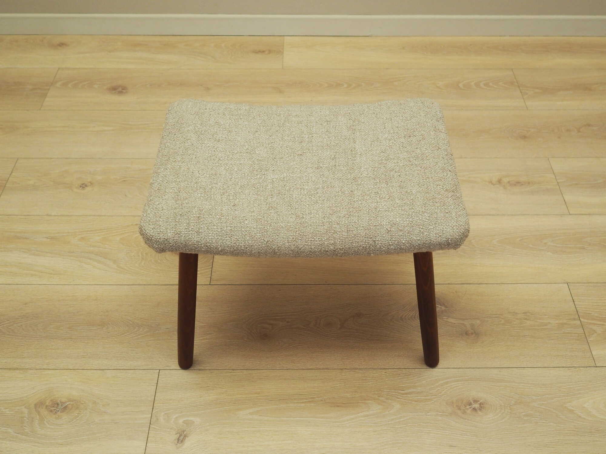 Vintage Fußhocker Teakholz Textil Beige 1970er Jahre 4