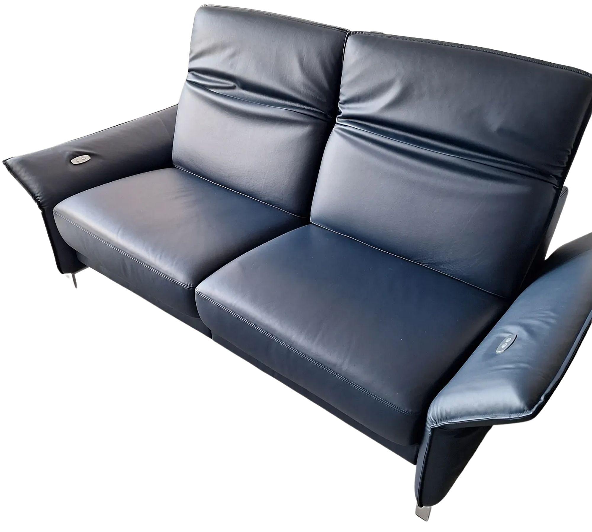 2x Sofa 2.5-seater Leather Dark Blue 4