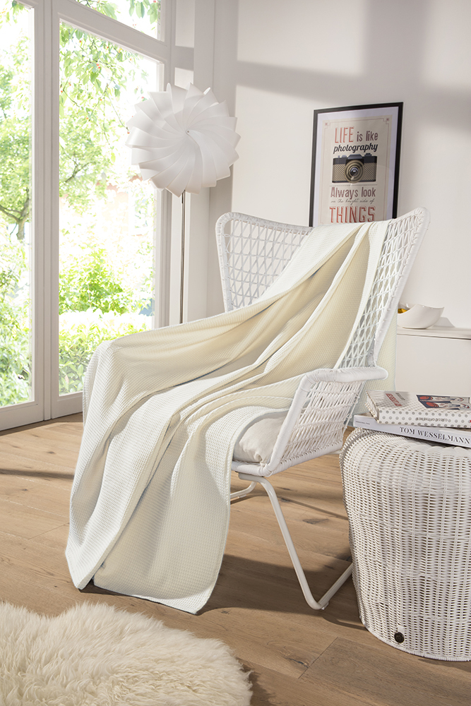 Leichte Decke aus Waffelpiqué 100% Baumwolle Creme King 3