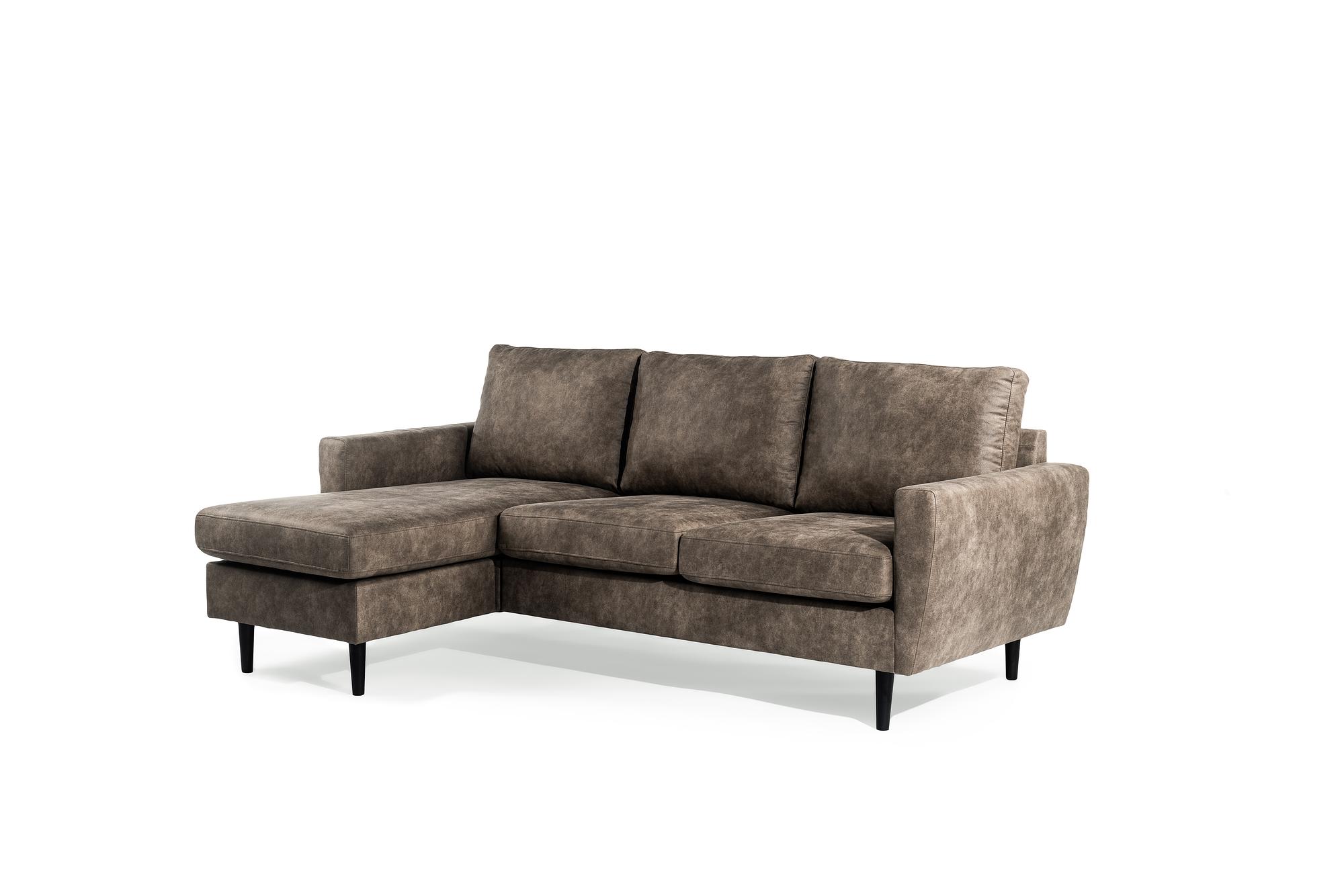 Sofa 3-Sitzer Chaiselongue Links Rechts Stoff Braun 4