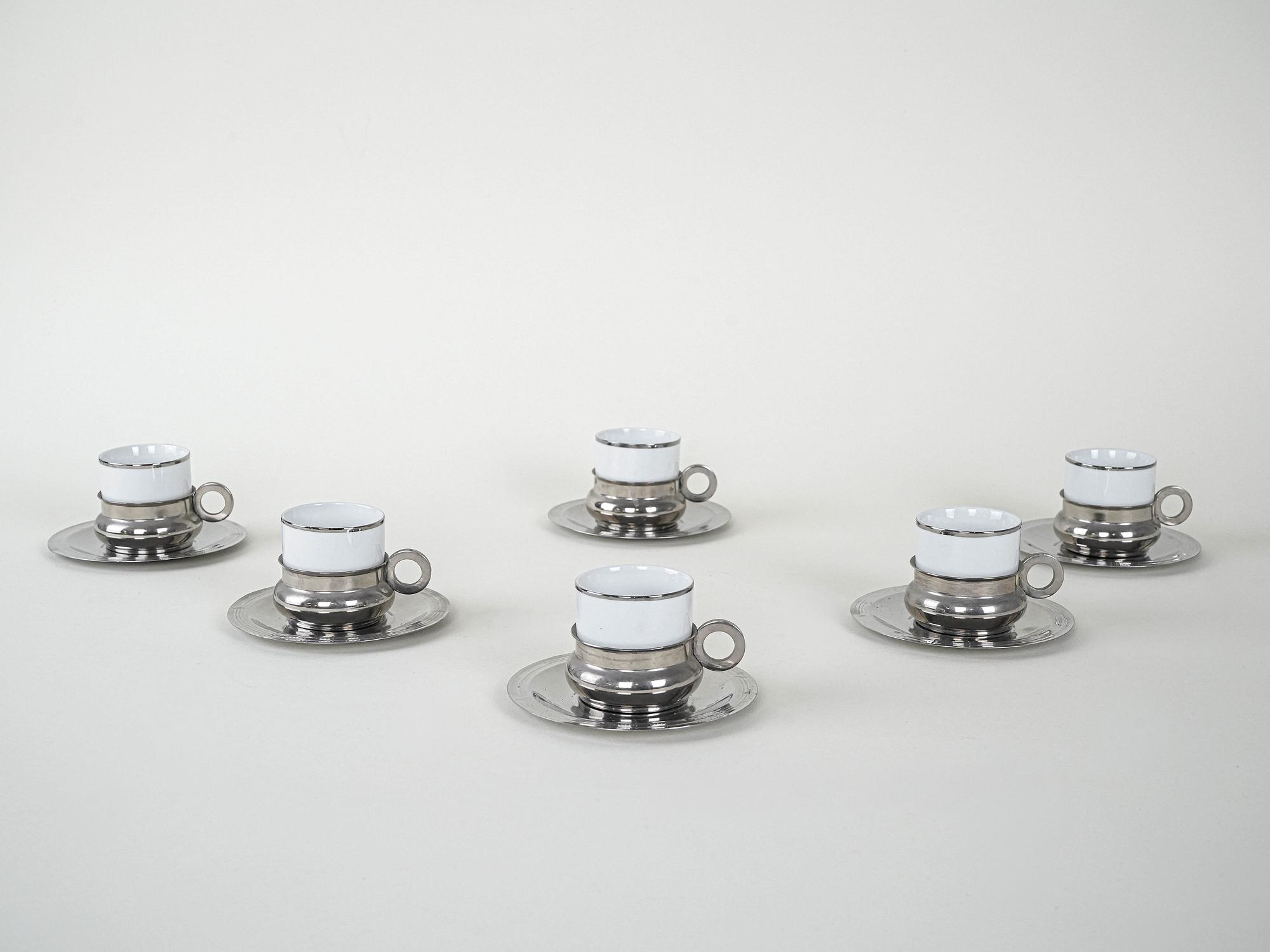 Porcelain cup set Silver White 1980s 2