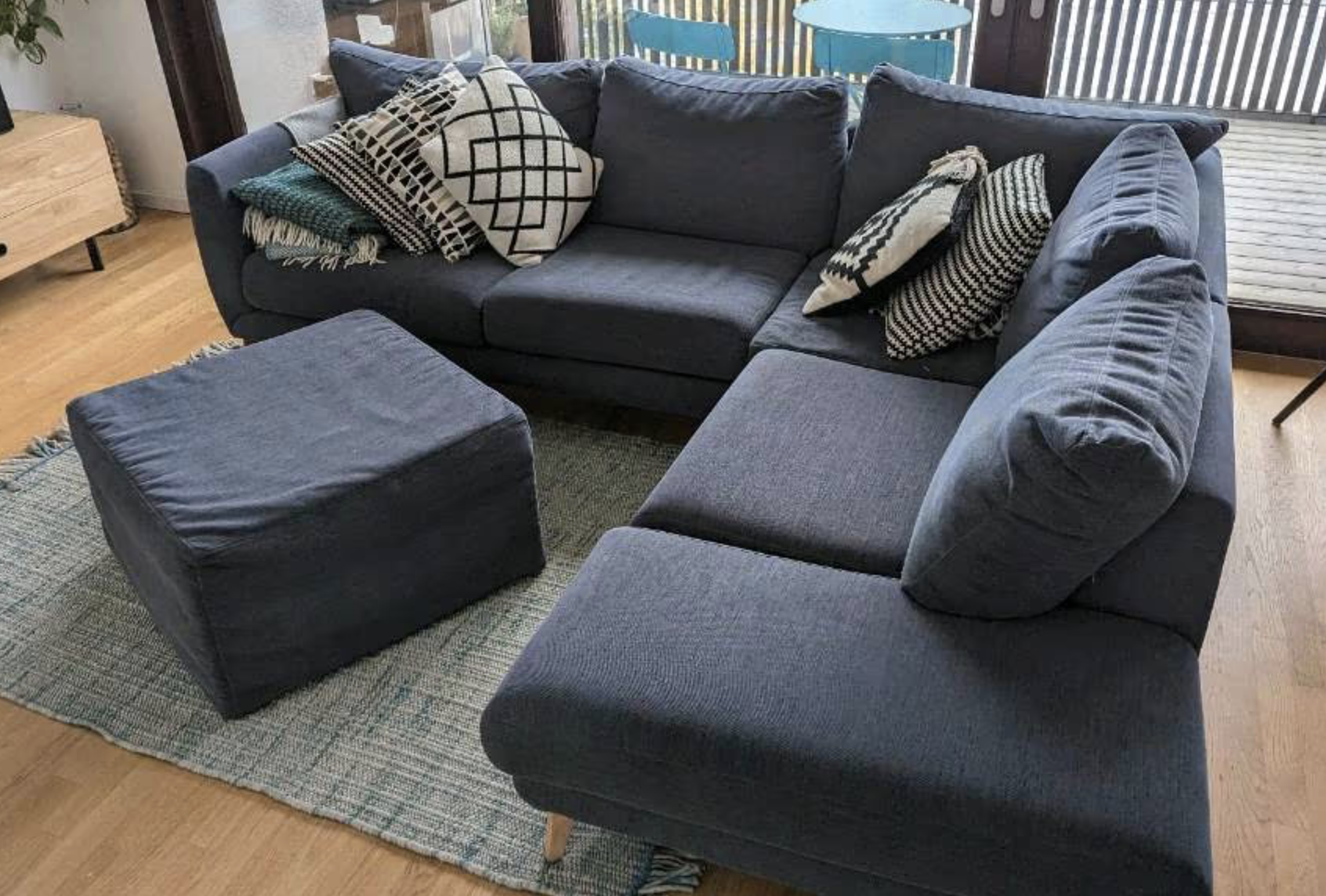 Sofa Récamiere Rechts & Hocker Baumwolle Anthrazit 1