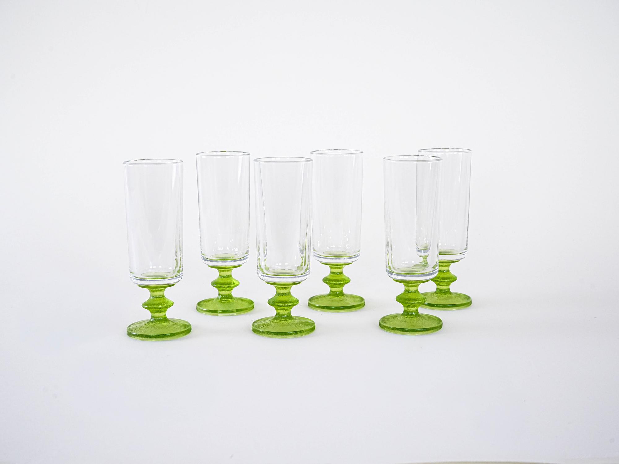 6er-Set Gläser Transparent Grün 1970er Jahre 2