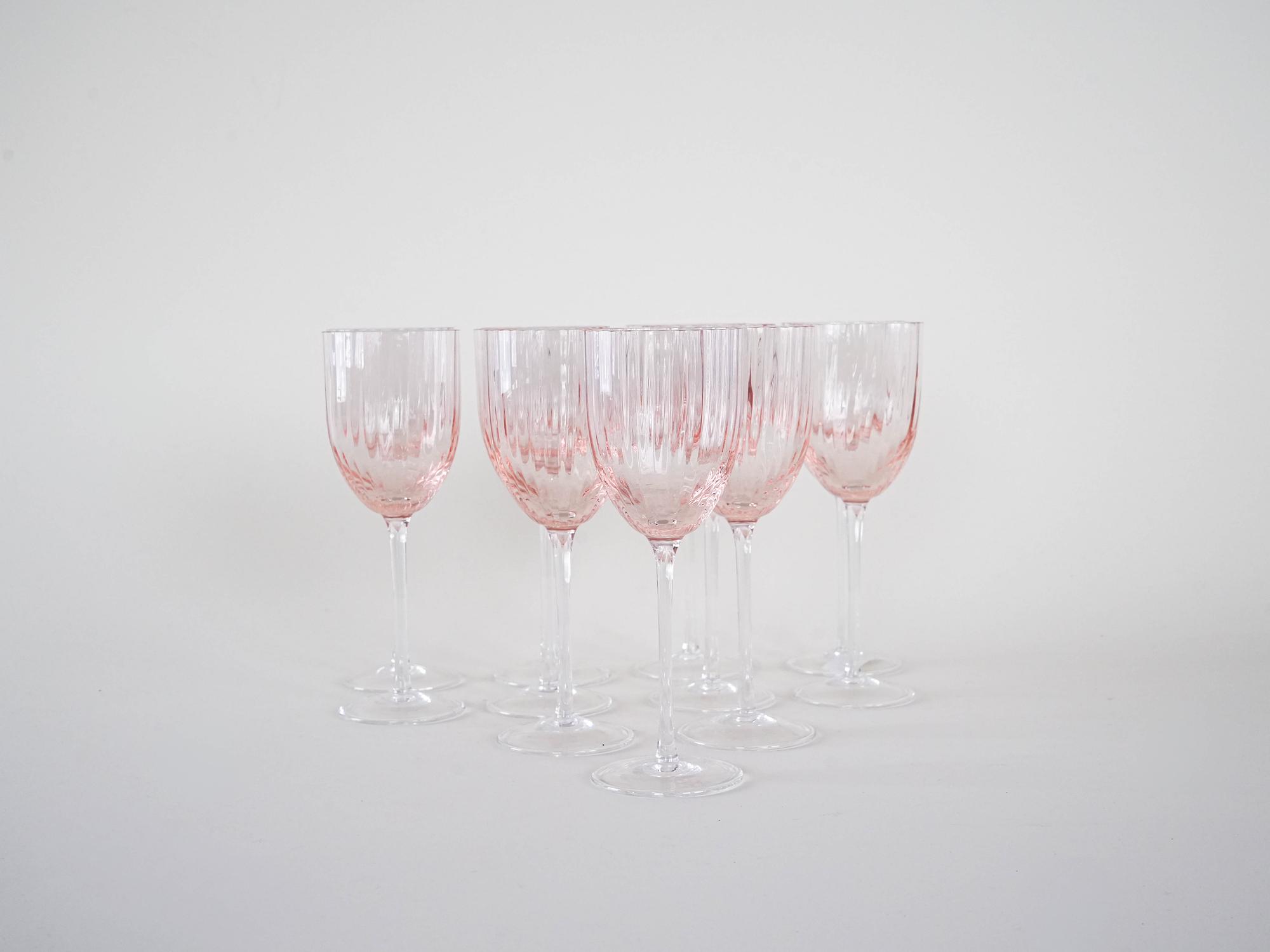 Wine glass set pink 1970s 2