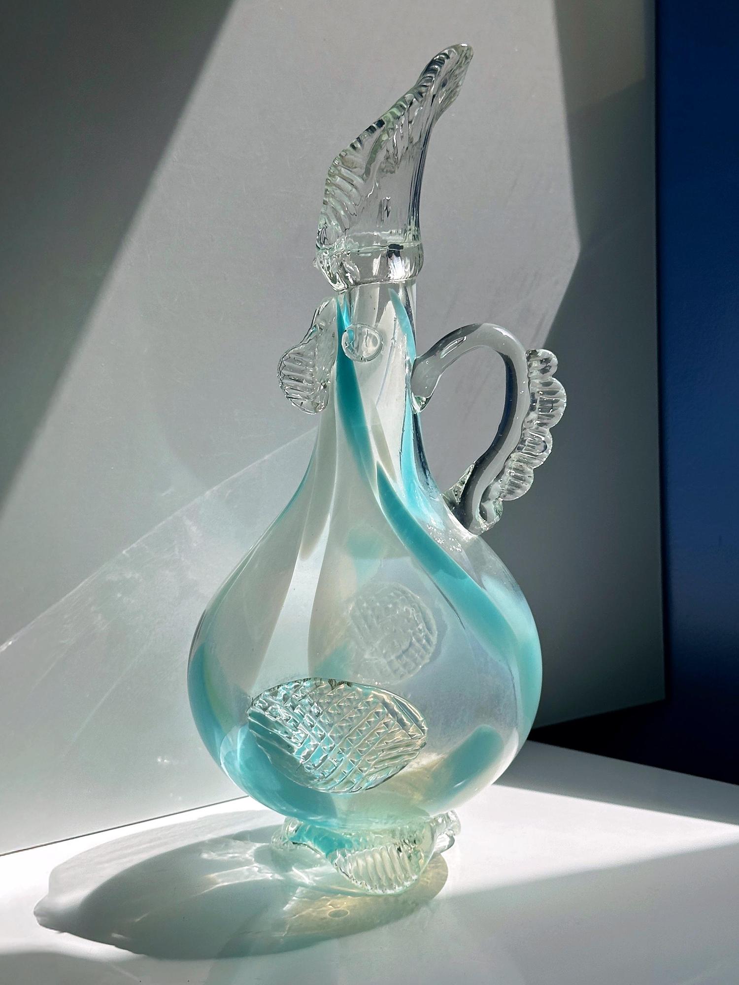 Vaso vintage in vetro di Murano blu anni '70 4