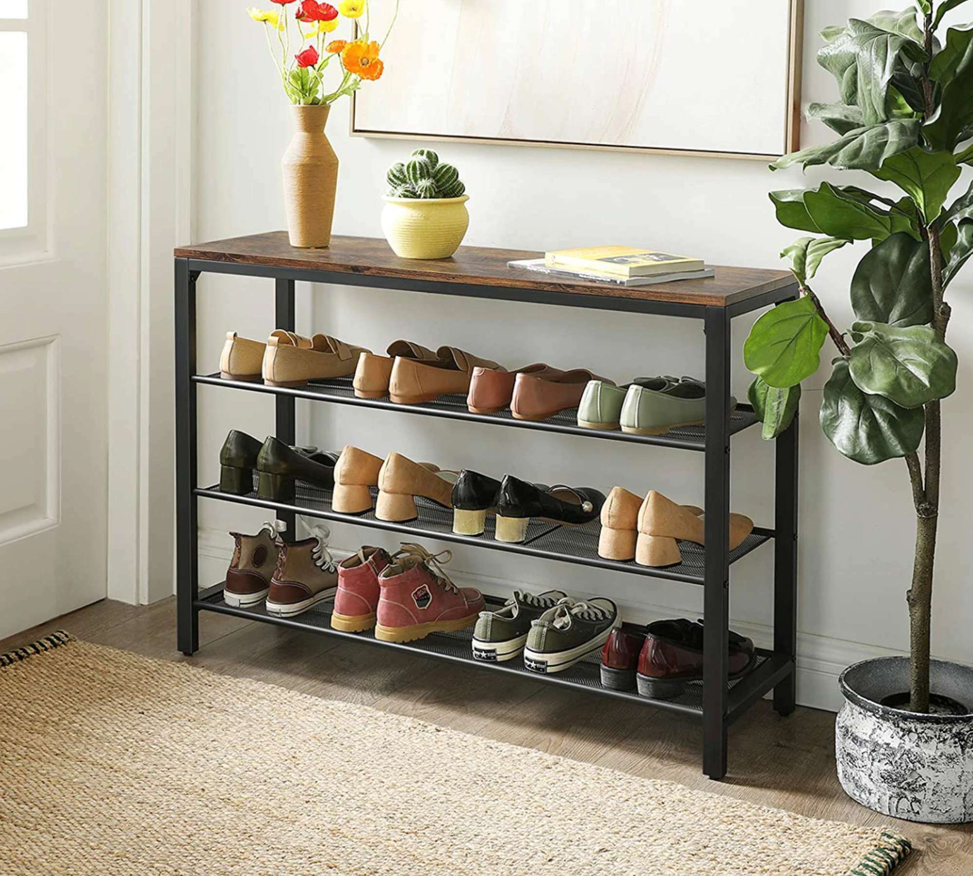 Schuhregal Holz Stahl Braun 2