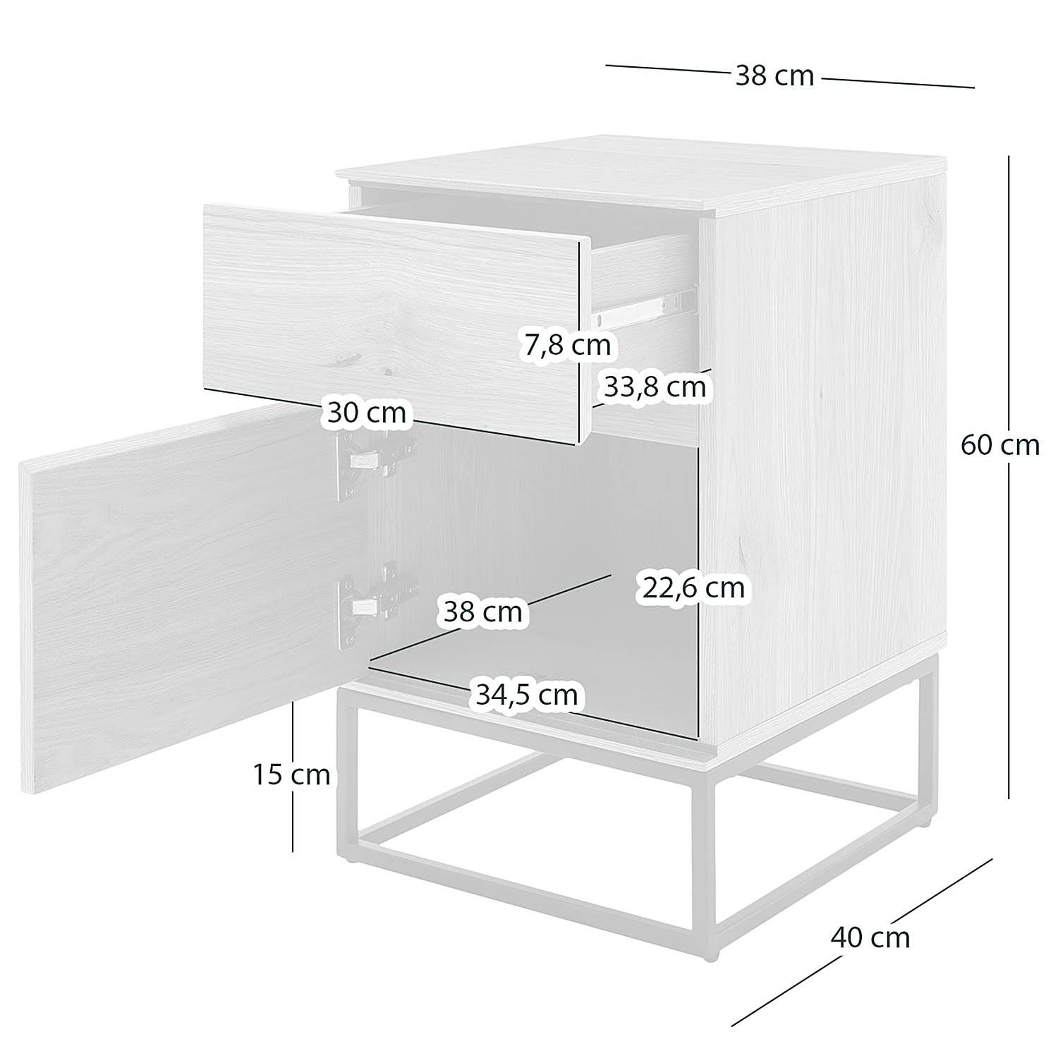 Nachtkommode NOZZA mit 1 Tür Echt holzfurnier Eisen Schwarz 4