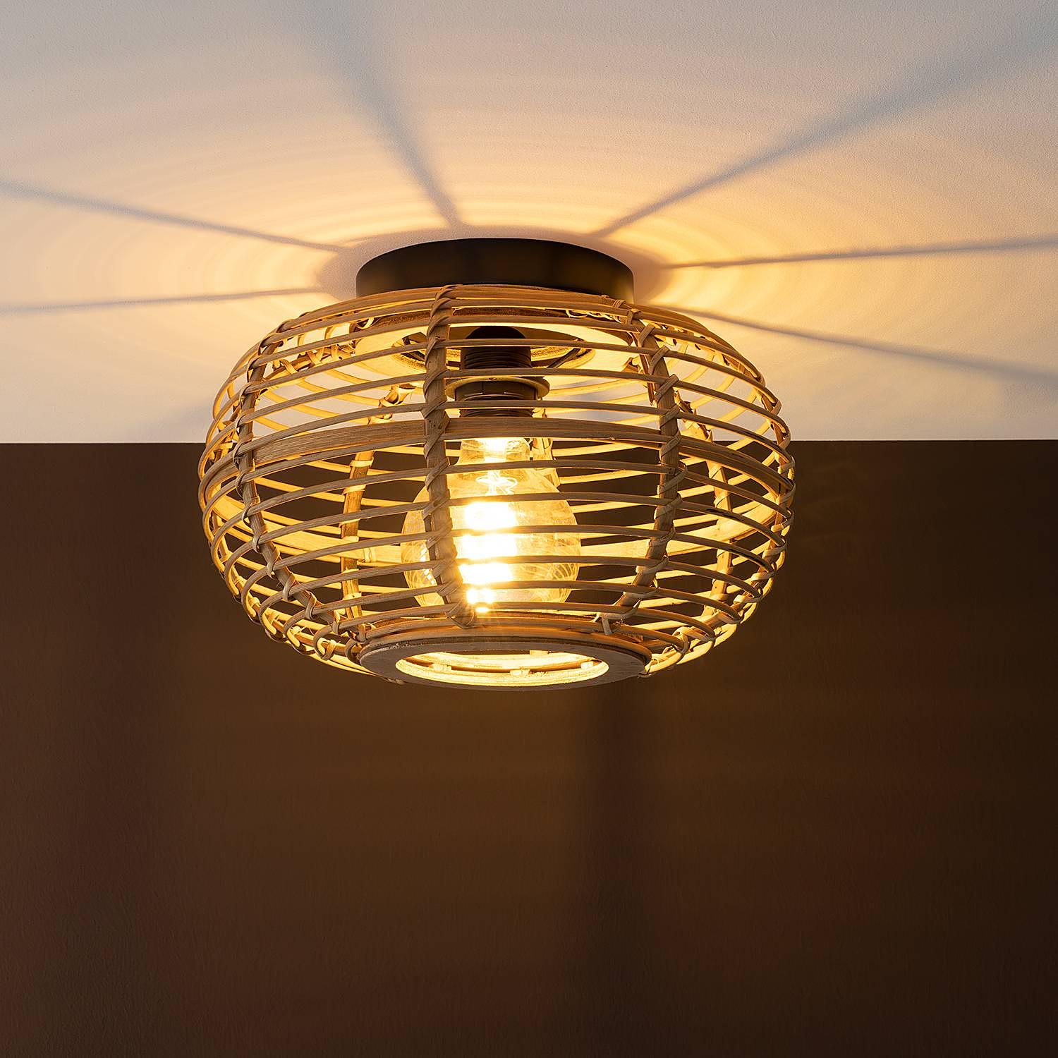 Ceiling Light Woodball 1-Light Solid Bamboo Iron 2