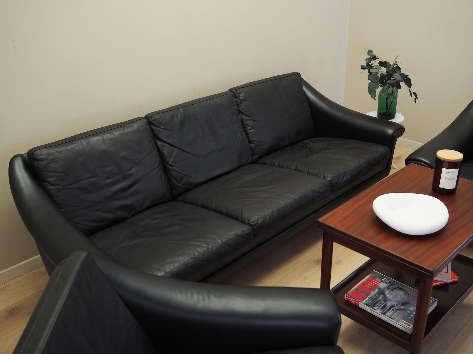 3-Sitzer Sofa Leder Schwarz 1960er Jahre 2