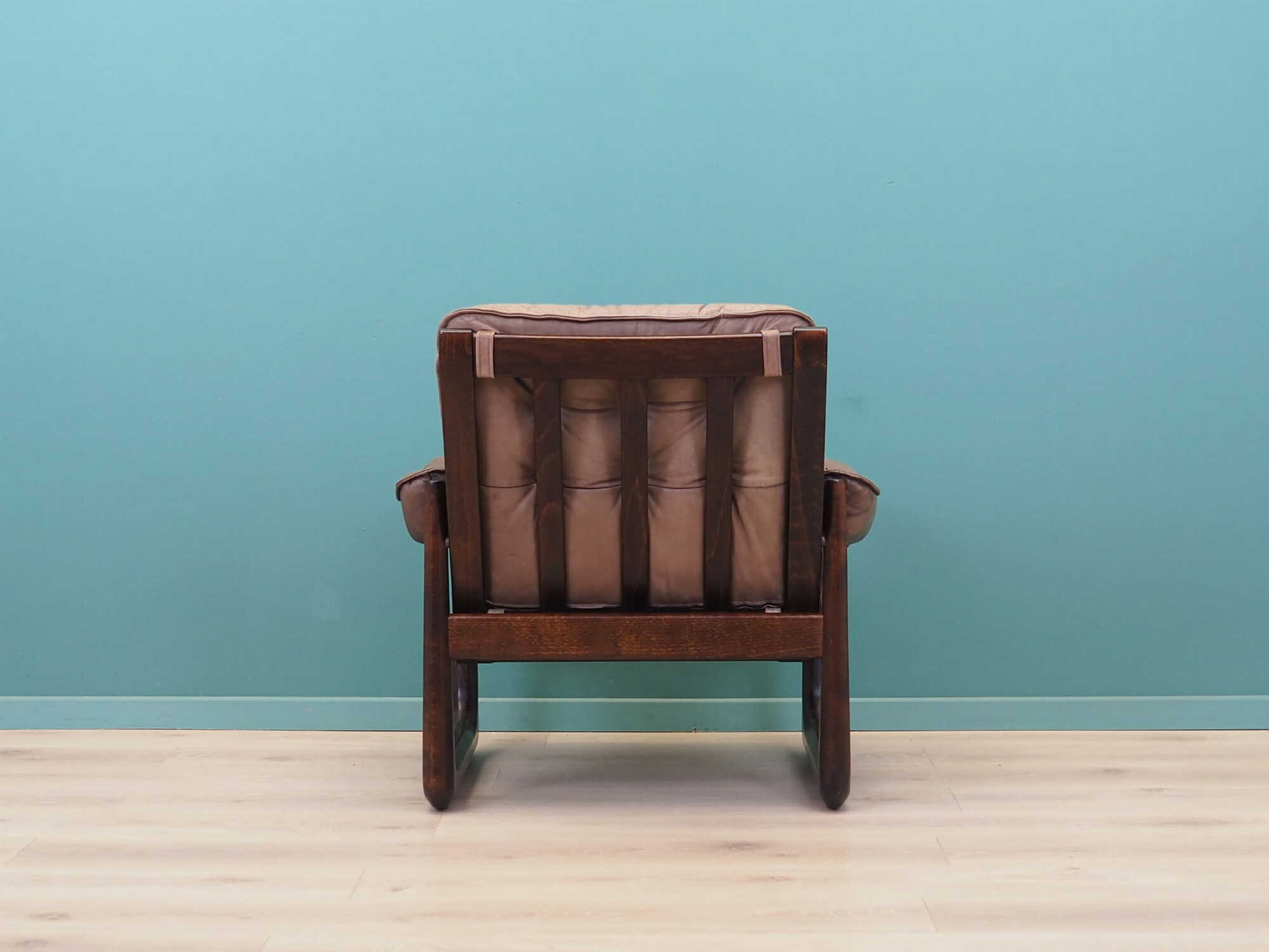 Vintage armchair leather wood brown 1960s 3