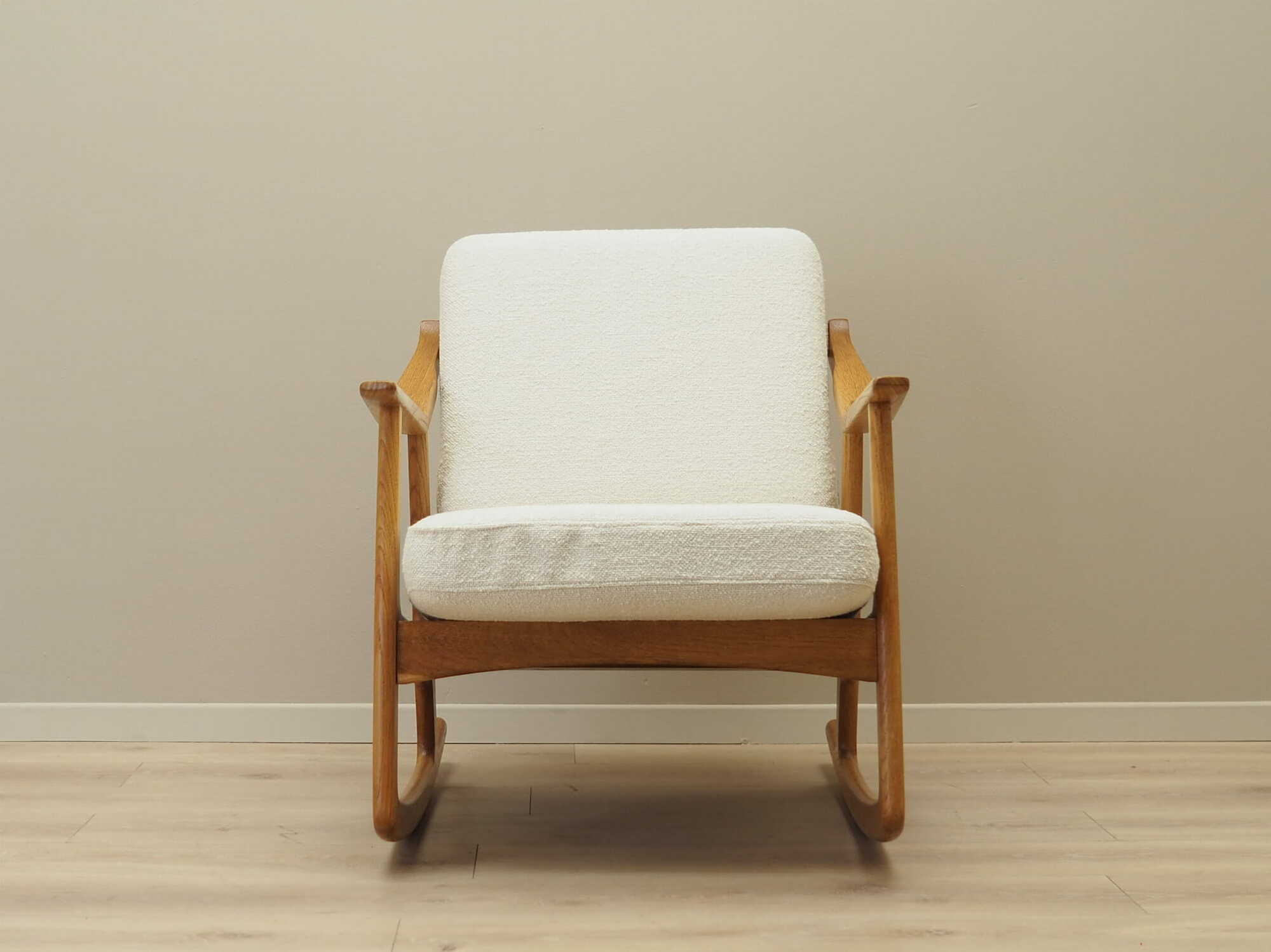 Vintage rocking chair oak wood textile cream 1960s 1