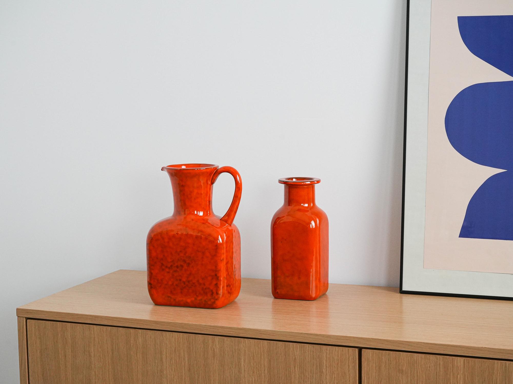 Vaso in ceramica rosso anni '60 1