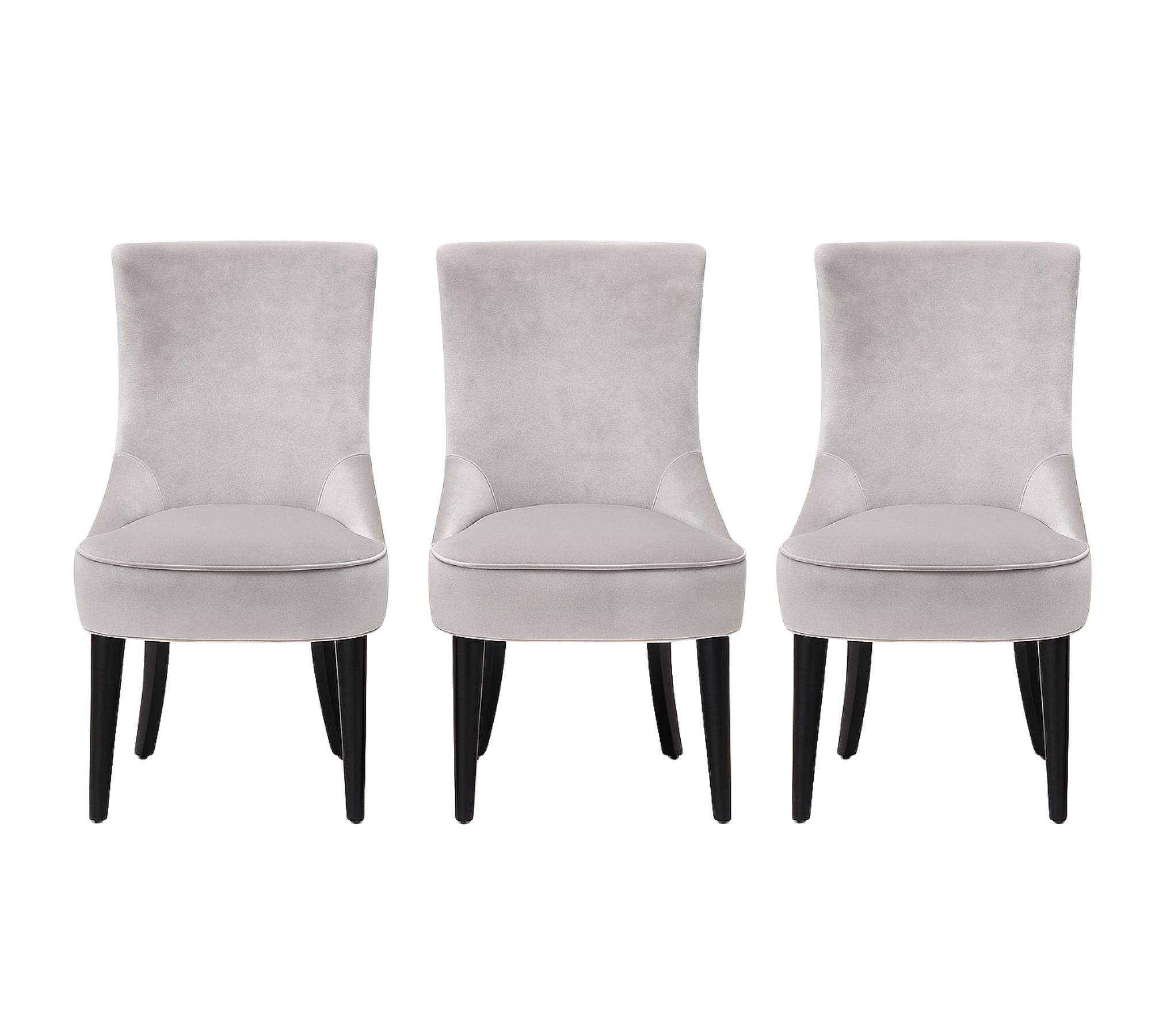 3x Esszimmerstuhl Holz Samt Grau Silber  0