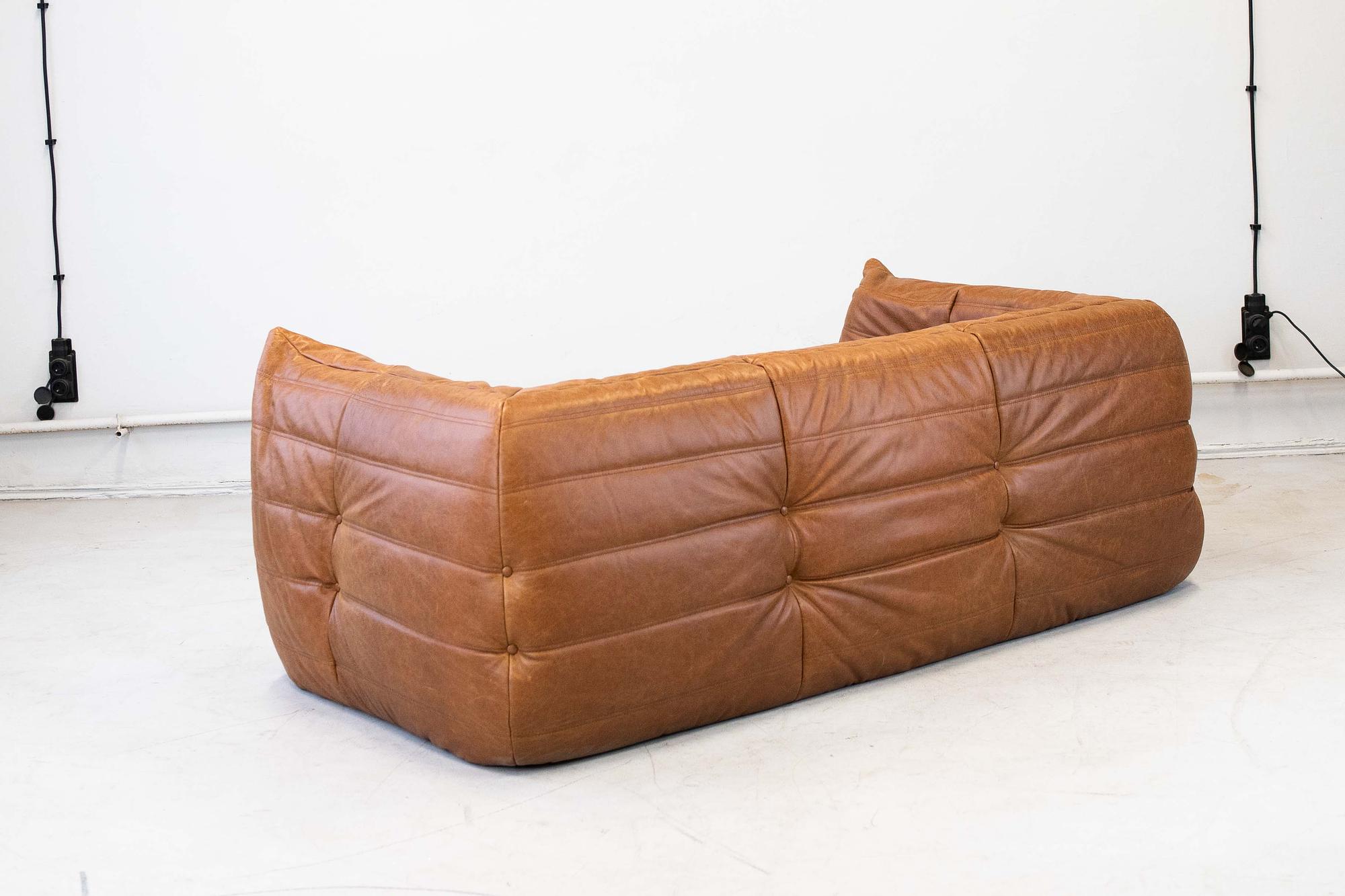 Togo Sofa 2-seater with Armrest Pull-Up Leather Pine Brown 3