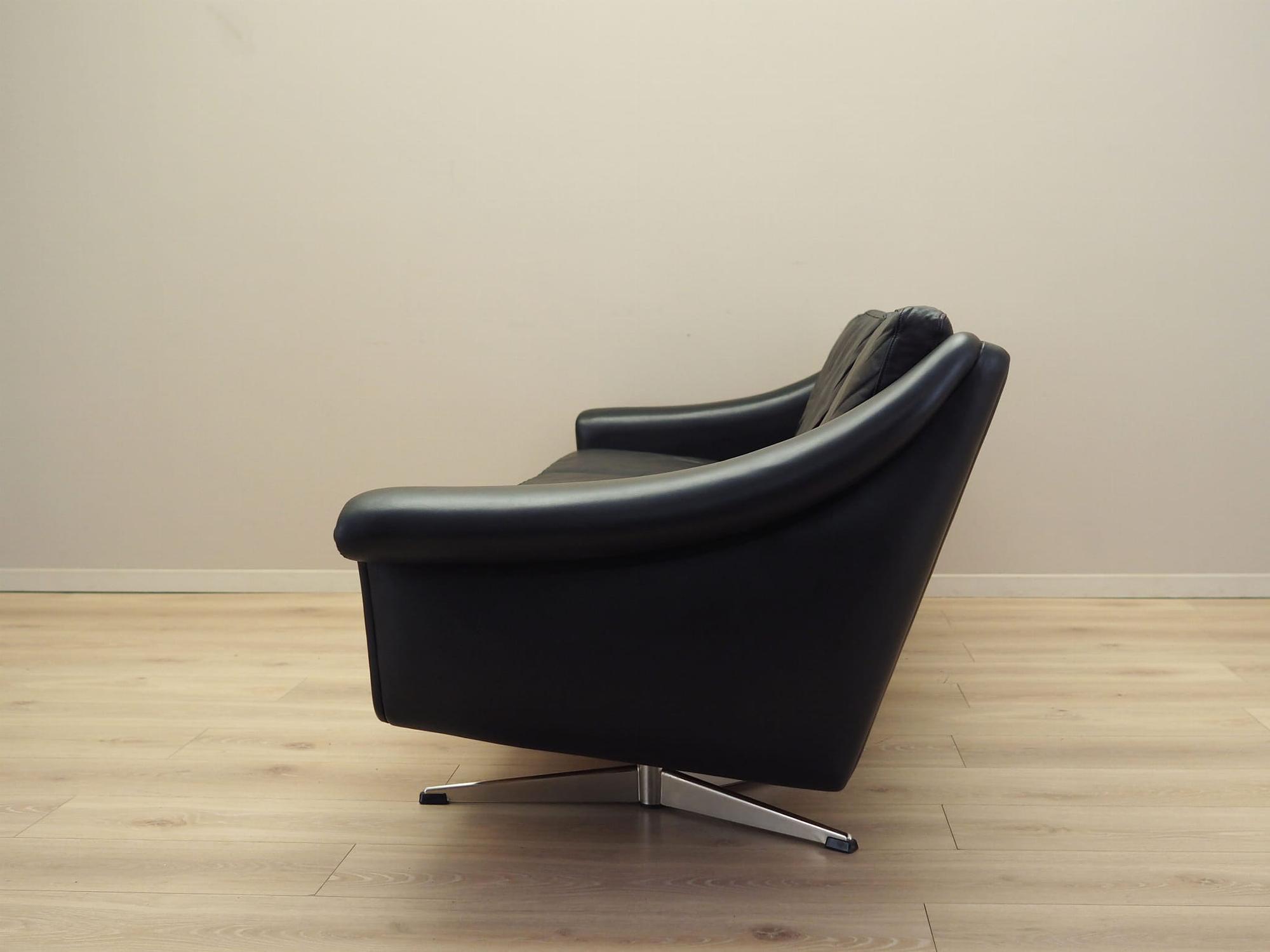 3-Sitzer Sofa Leder Schwarz 1960er Jahre 5