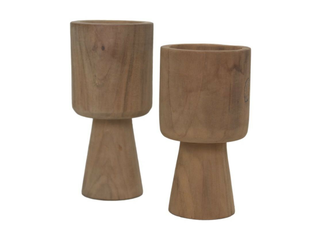 2x Kerzenhalter Teakholz Natur 1