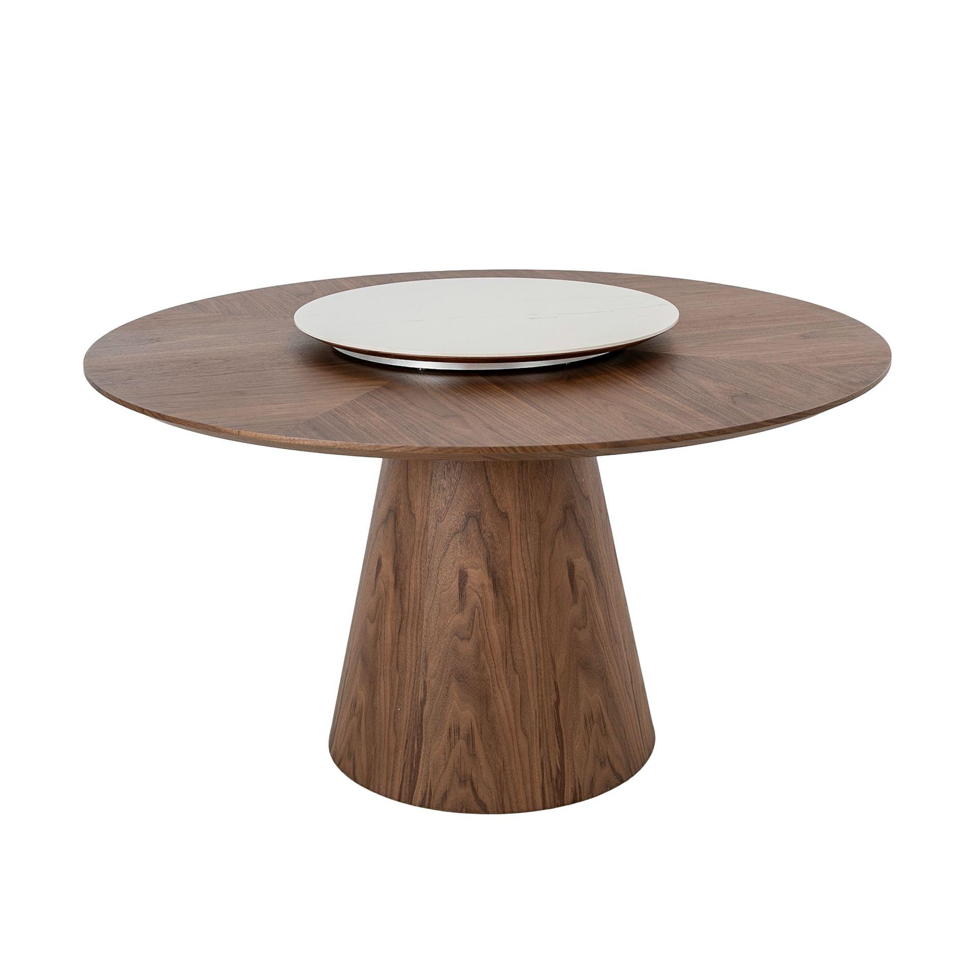 Rotating round dining table Walnut wood Ø 135cm 0