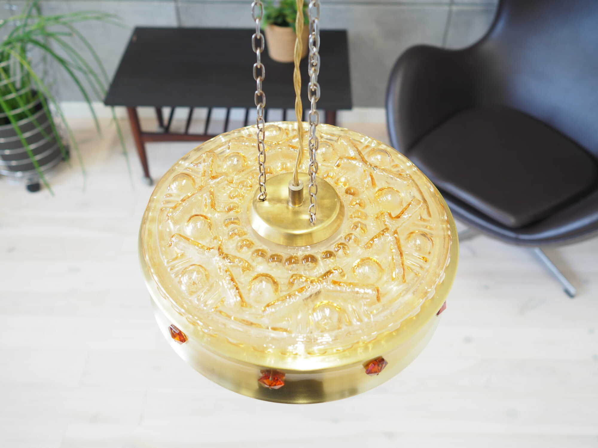 Vintage pendant lamp glass metal gold 1980s 2