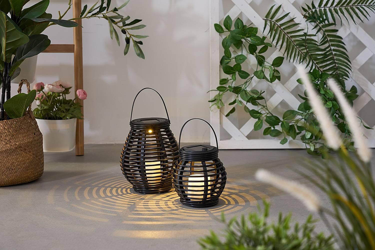 Solar lantern Sunshine Glow set of 2 plastic beige black 3
